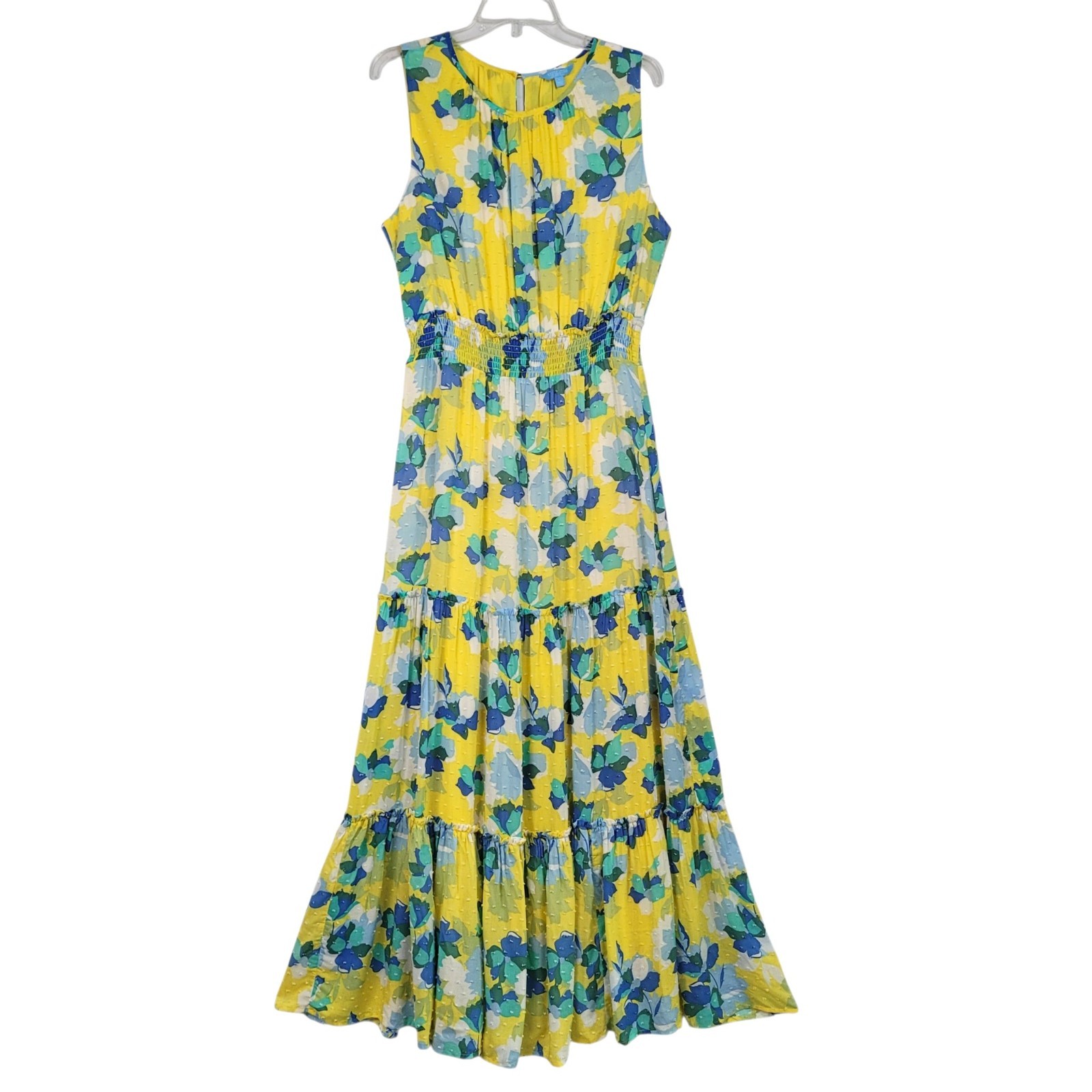 Draper James RSVP Maxi Dress L Floral Tiered Swiss Dot Coquette Southern Belle