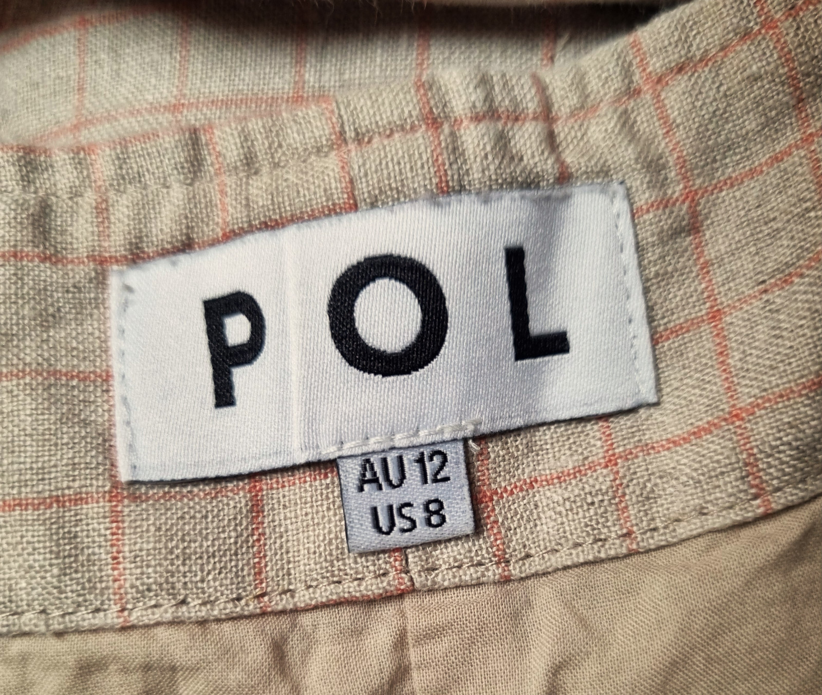 POL Australia Pinafore Dress Size US 6 UK 12 Check Windowpane Linen Beige