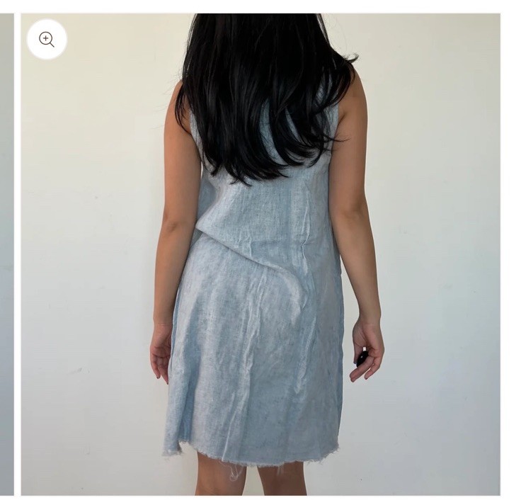 Zara Pale Blue Linen Sleeveless Shift Dress with a frayed/raw hem Womens SZ M