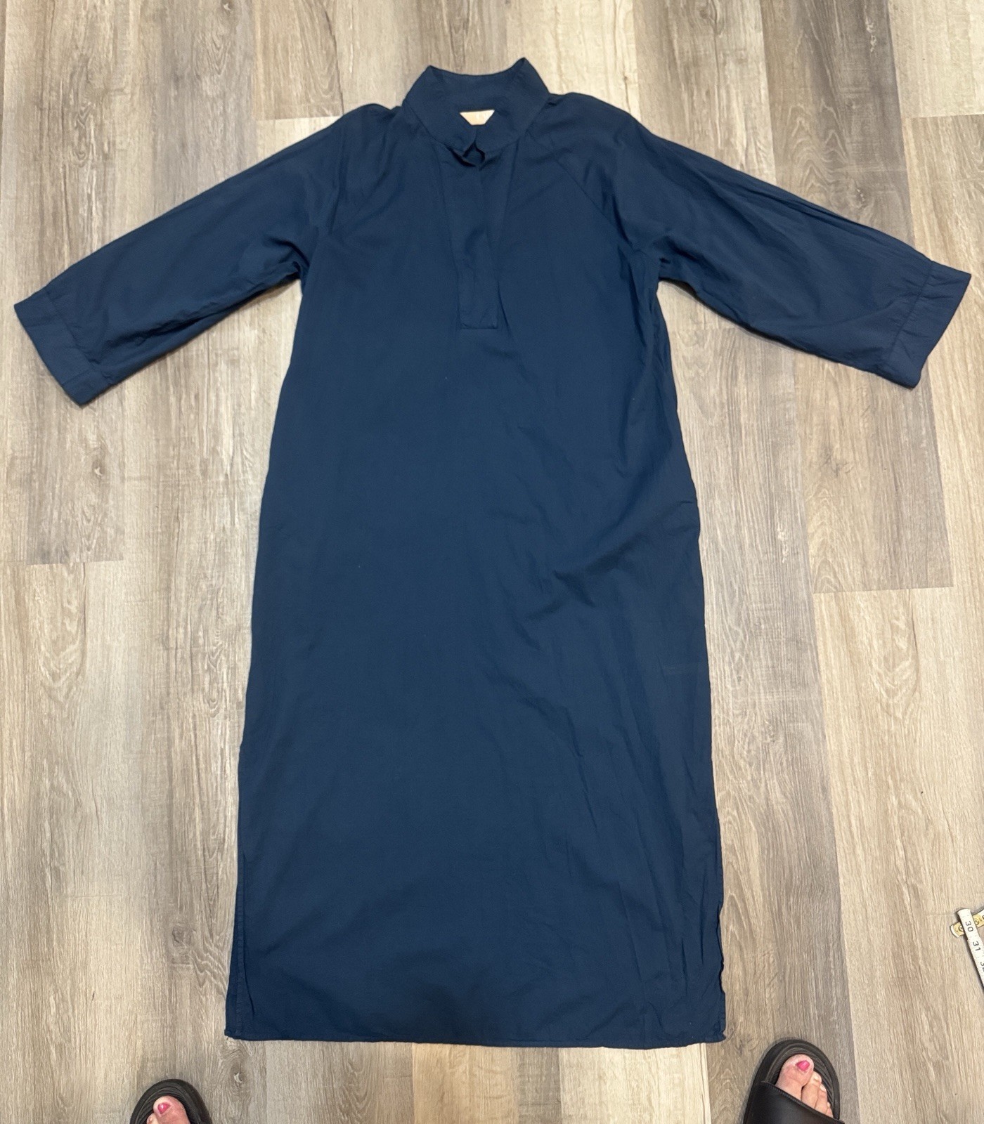 Cali Dreaming Collared Sheath Blue Dress Sz Med Cotton USA Minimalist Luxury