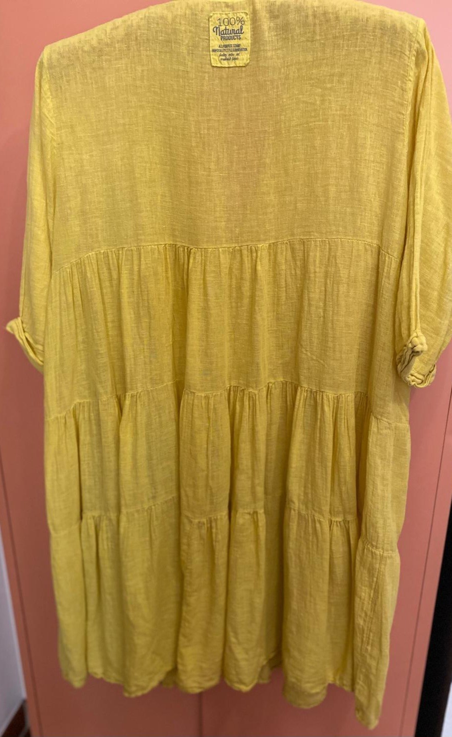 Lightweight 100% linen women’s summer dress, sunflower yellow, made in Italy