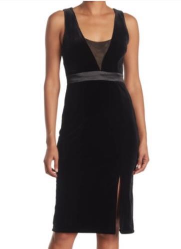 NSR Dress Black Velvet Mesh V Neck Sz S NEW NWT N171