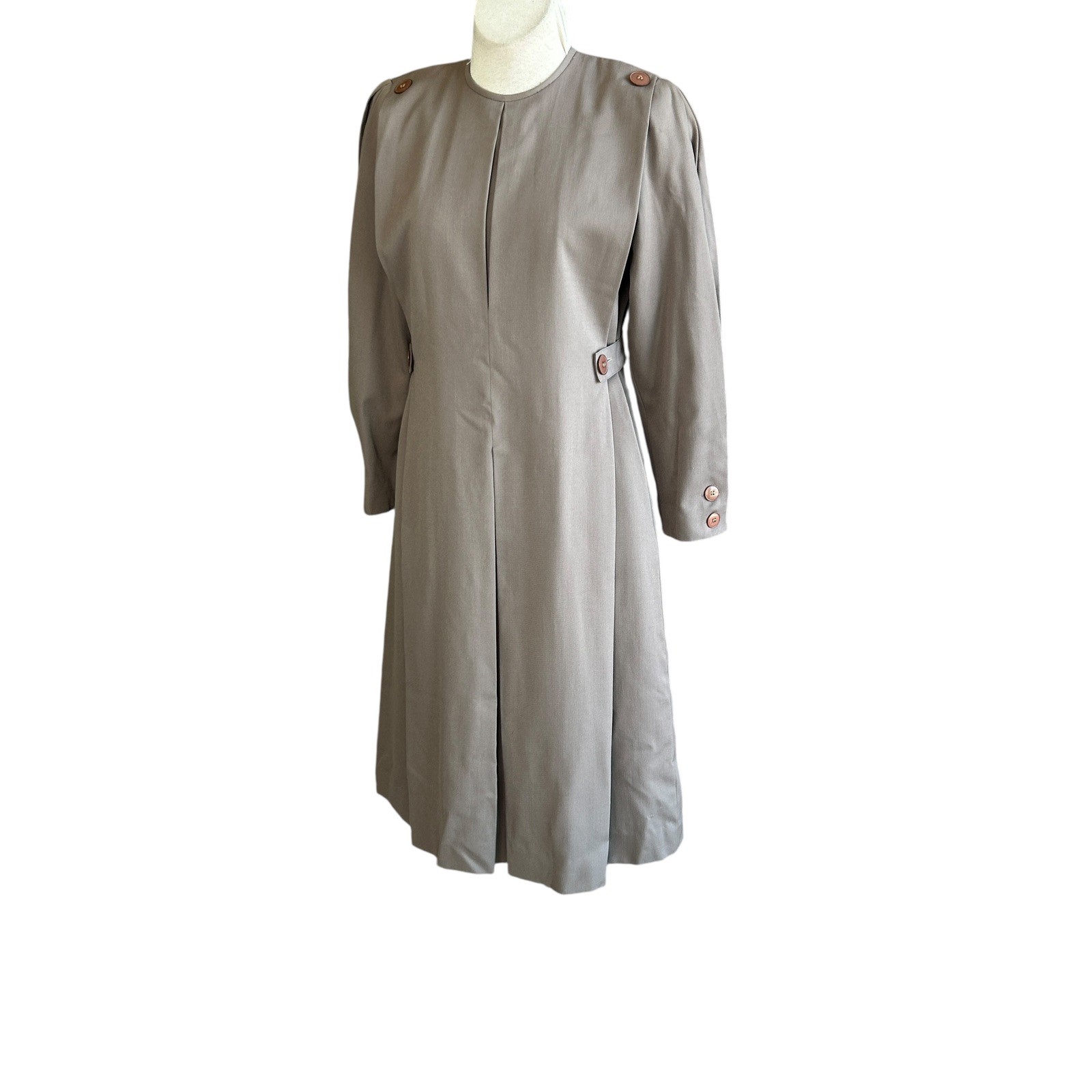 Richard Warren Dress Vintage 80s Taupe 100% Wool Military Inspired NWT Size 8