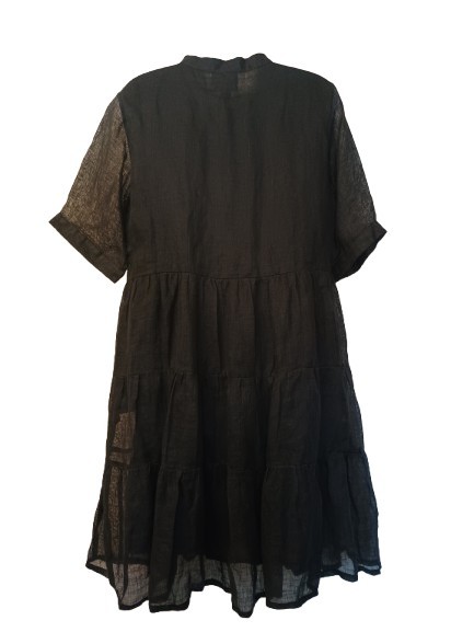 NWT Becasa Black Ruffle Tiered 3/4 Sleeve Linen Shorty Dress Size: XL