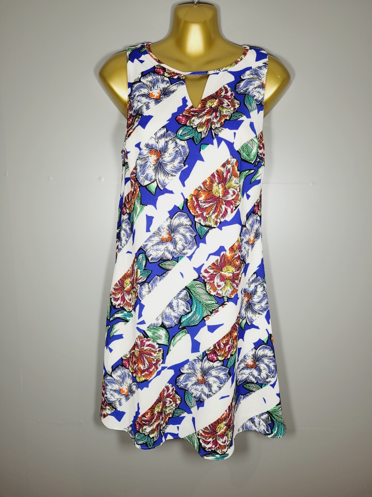 BNWT NEW LOUCHE DRESS SIZE 8 FLORAL White Blue SLEEVLESS 33″ Long Qizela Tk50