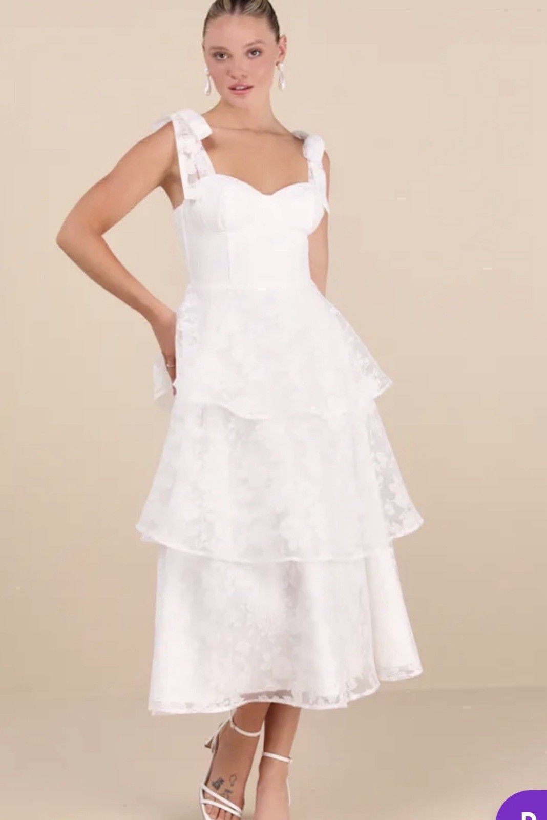 Lulus Women’s Glamorous Sweetie White Burnout Tie-StrapBustier Midi S NWT