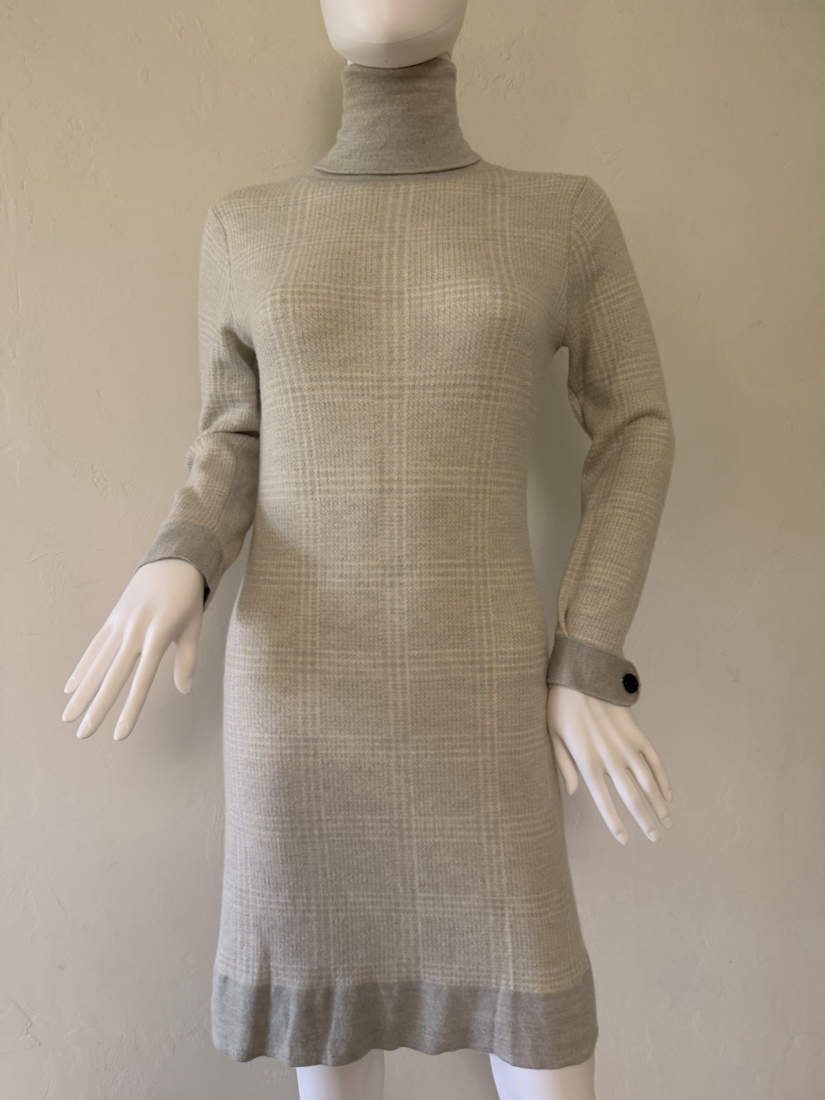 Peter Millar Plaid 100% Merino Wool Turtleneck Sweater Dress Gray& white US S