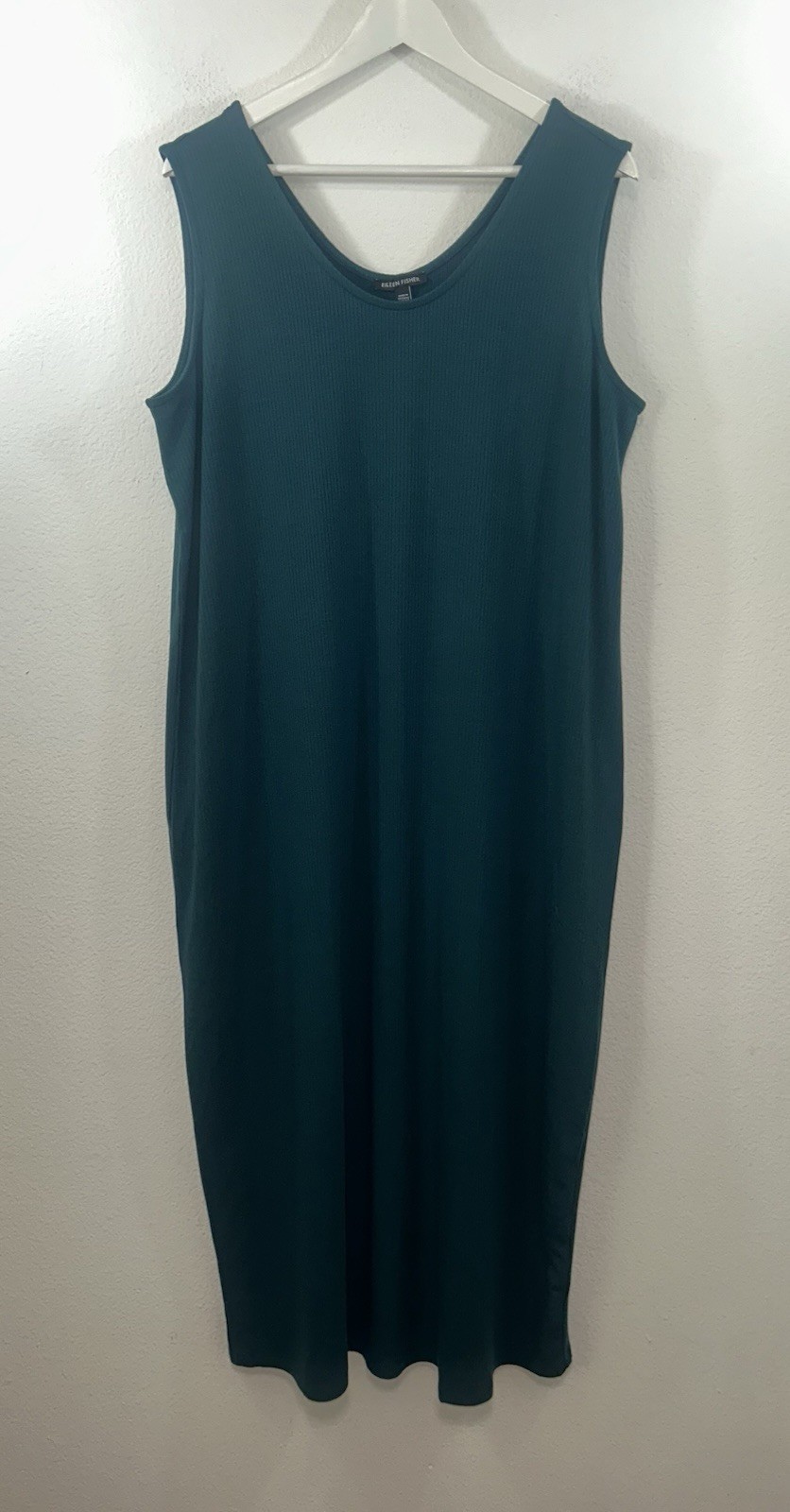 Eileen Fisher Ribbed Sleeveless Teal Tank Maxi Dress Size Medium 92% Tencel M