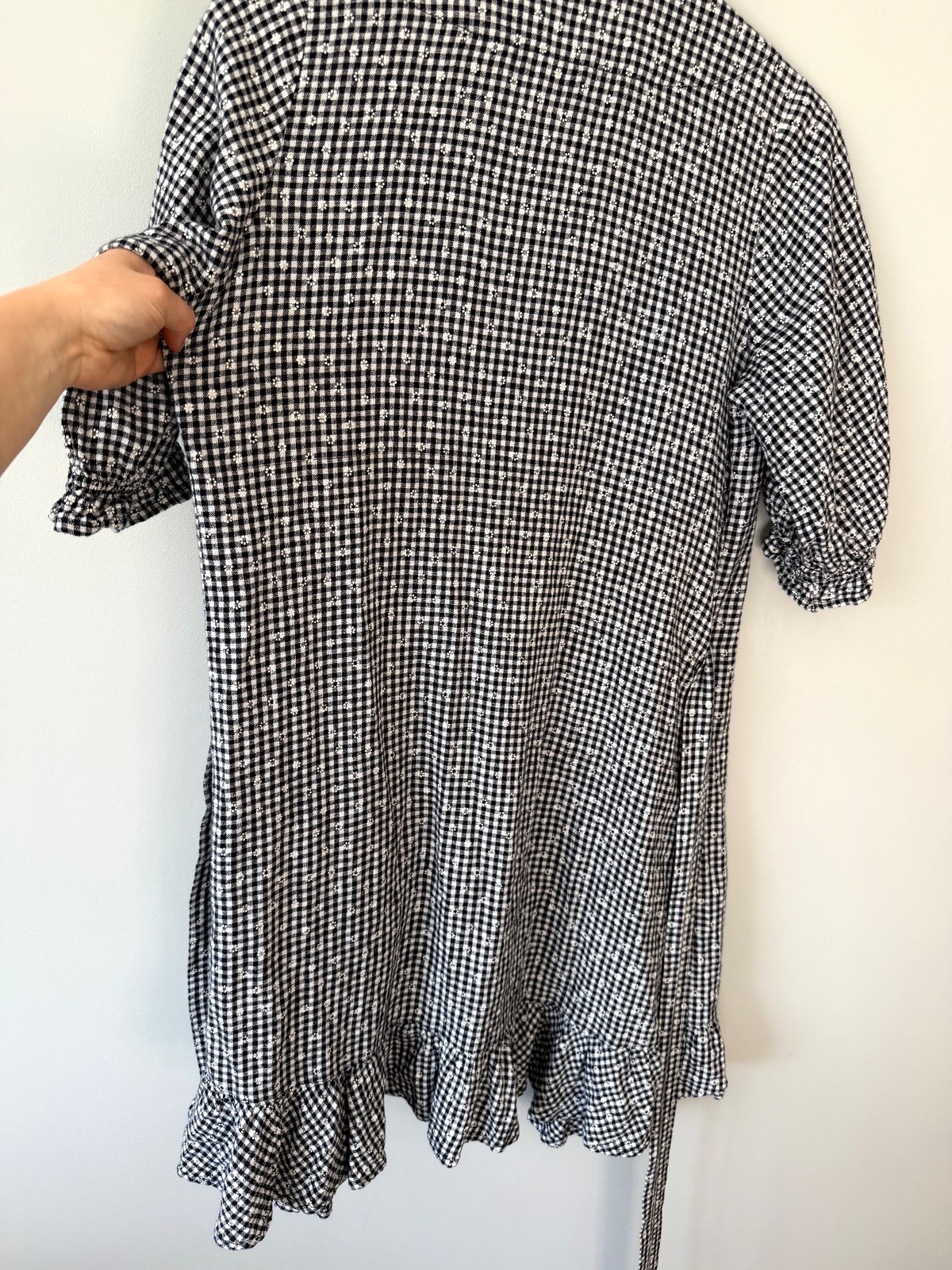Next Gingham Floral Mini Wrap Dress UK 8 Linen-Viscose