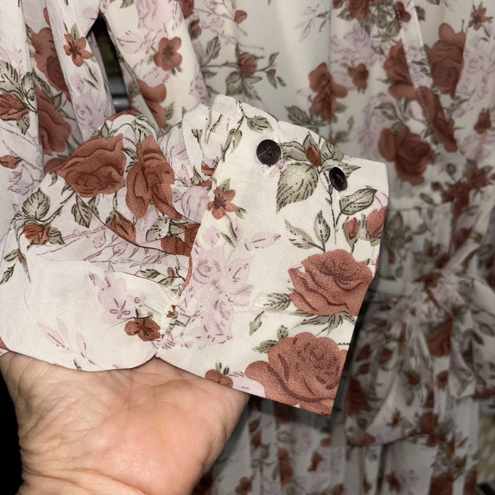 Indigo Soul Rust/Pink Floral Long Sleeve Lined Maxi Dress Sz M Cottagecore