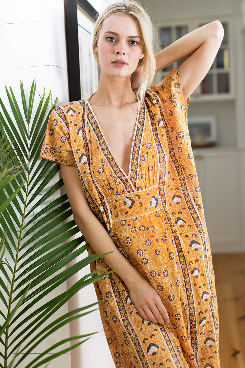 Emerson Fry India Collection Francina Caftan Midi Dress Saffron Lurex One Size