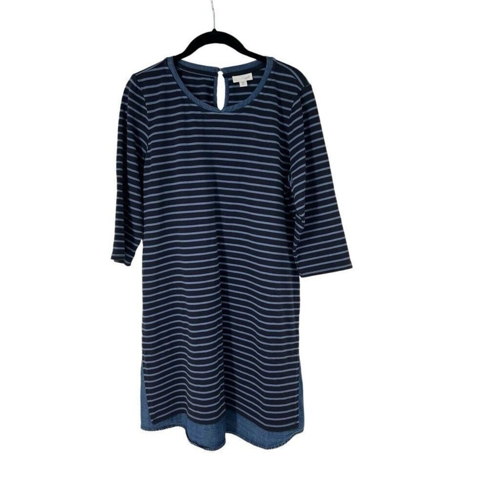 J. Jill Blue Striped Half Sleeve Shift Dress with Chambray Shirt Tail‎ MP Womens