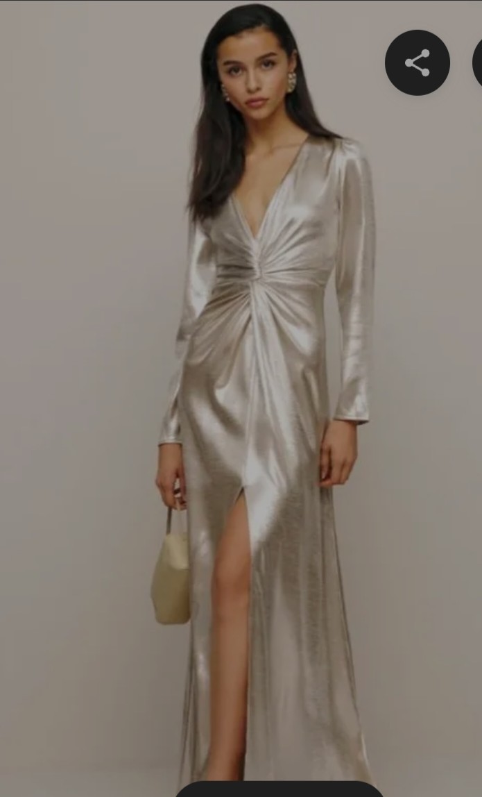 Reformation NWT Beautiful Gatsby Maxi Dress Champagne Color High Split Twist