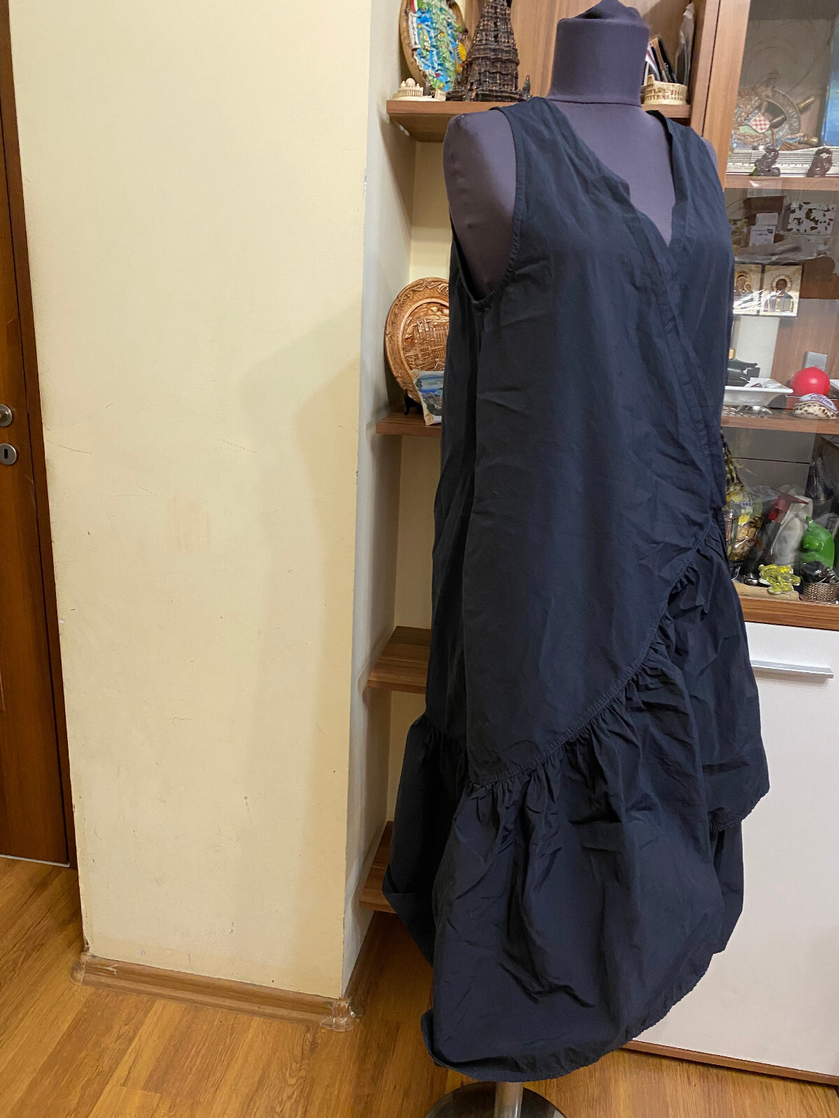 HENRIK VIBSKOV DARK NAVY NYLON COTTON RUFFLE DRESS BLAZE-XS