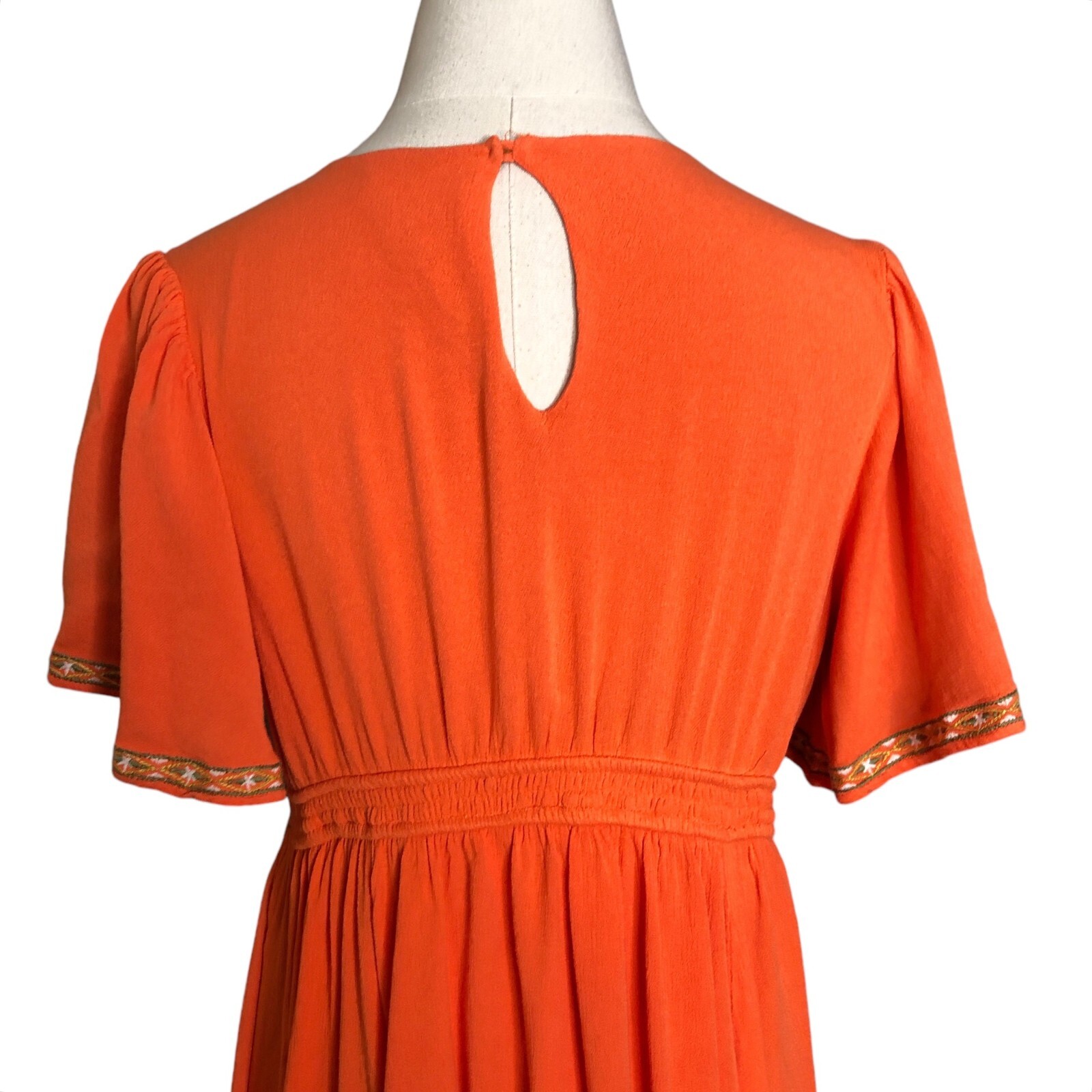 In Loom Boho Peasant Dress Medium Orange Green Embroidered Pullover Boho Tunic