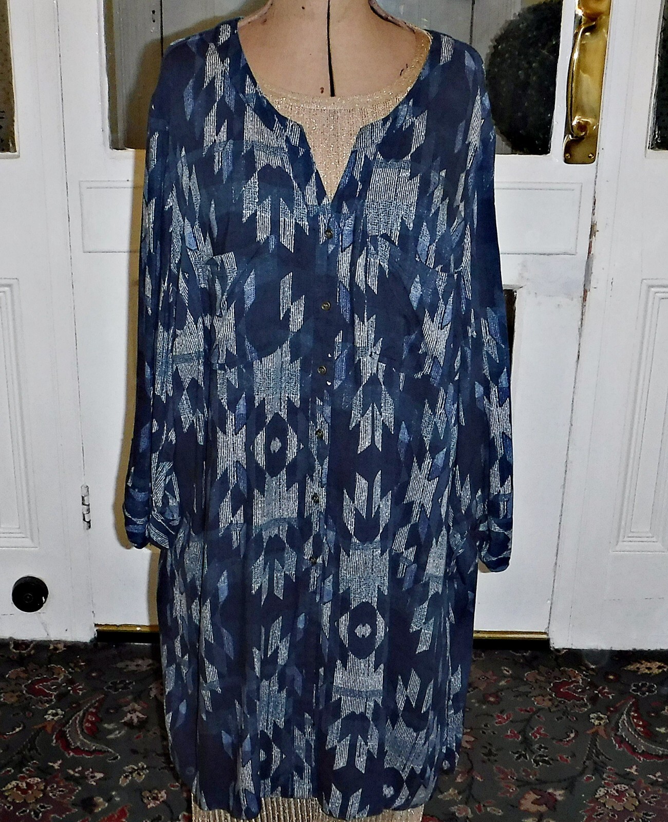 *COOL JANES OVER SHIRT DRESS BUTTONS THROUGH BRACELET LENGTH SLEEVES BLUES XL