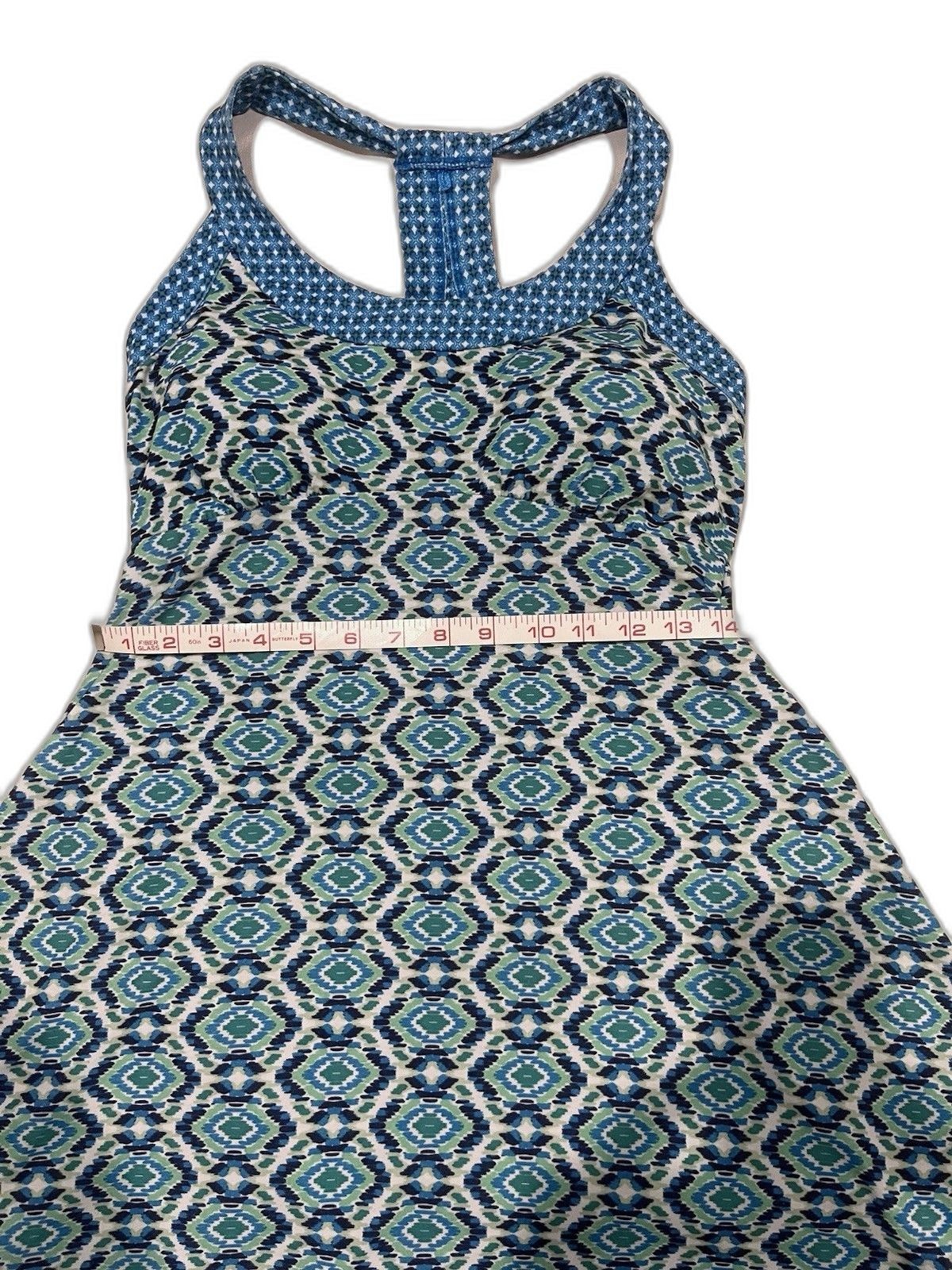 PrAna Cali Aztec Pattern Green Blue Racerback Athletic Tank Dress Sz M Shelf Bra