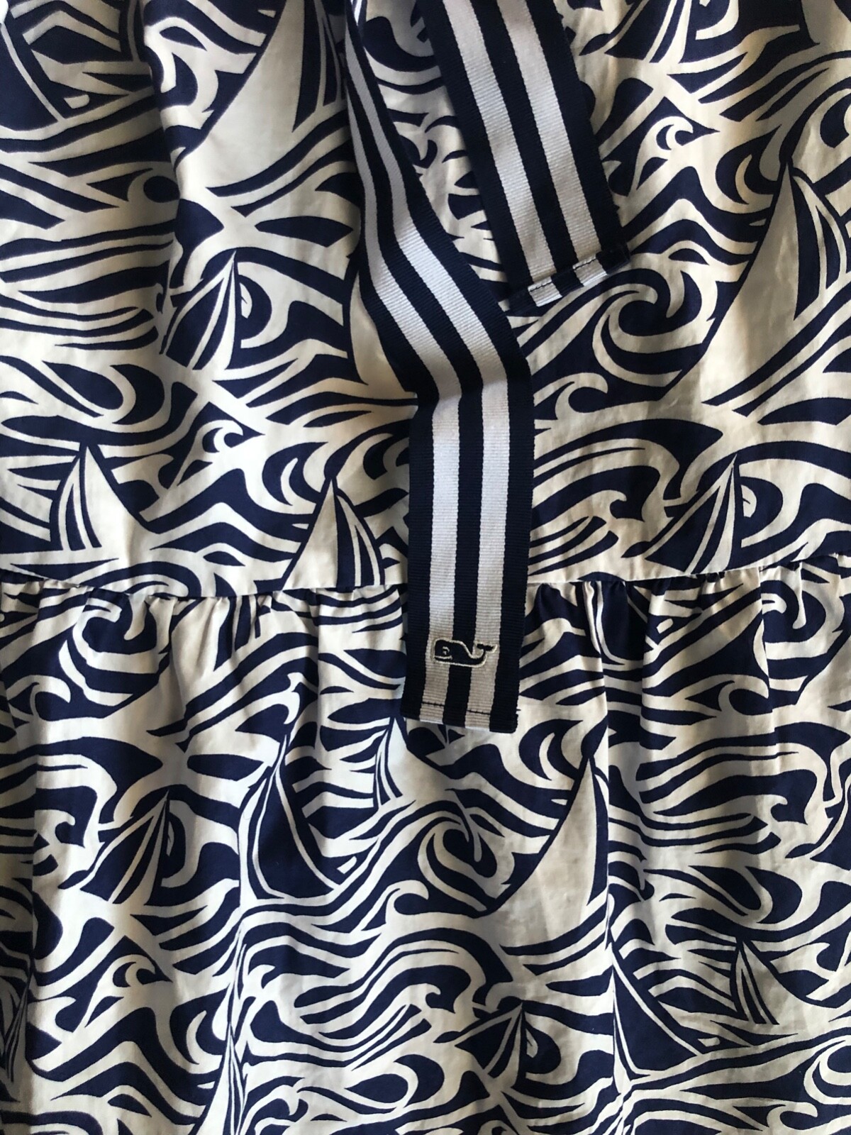 VINEYARD VINES TARGET Dress M Cotton NOVELTY BOAT Print RUFFLE Stripe GROSGRAIN