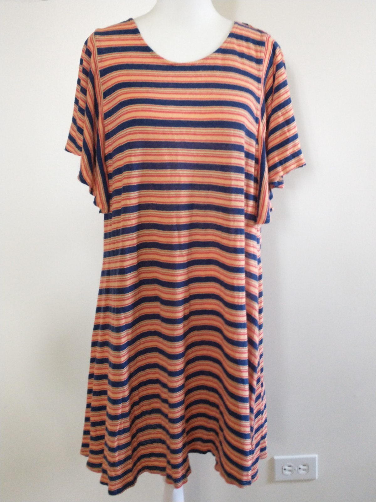 Modcloth Linen Striped Flutter Sleeve Swing Dress Women’s Plus 1X Retro Vintage