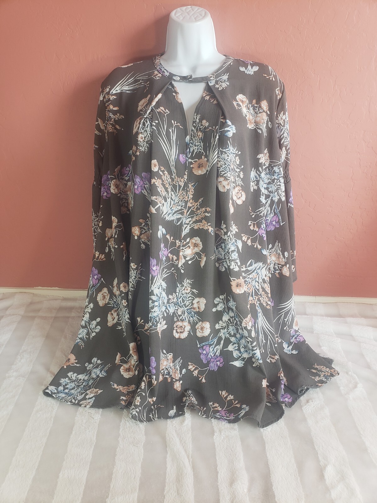 SIZE S Womens UMGEE Gray Pink Floral Print KEYHOLE Swing Dress/Tunic Top