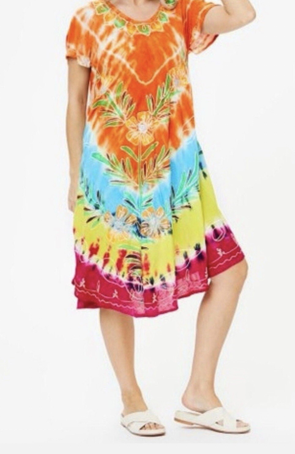 Womens Summer Sundress Umbrella Tie Dye Print Floral Beach Resort Wear Boho