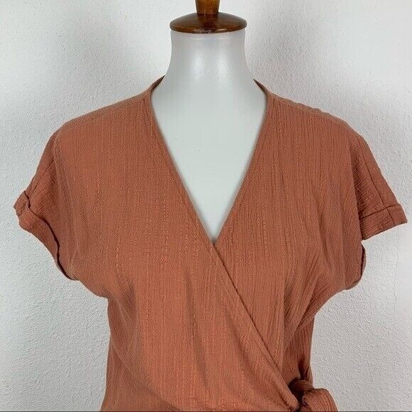Luca And Grae Rust Orange Wrap Dress Short Sleeve Casual Boho Chic Trendy Small