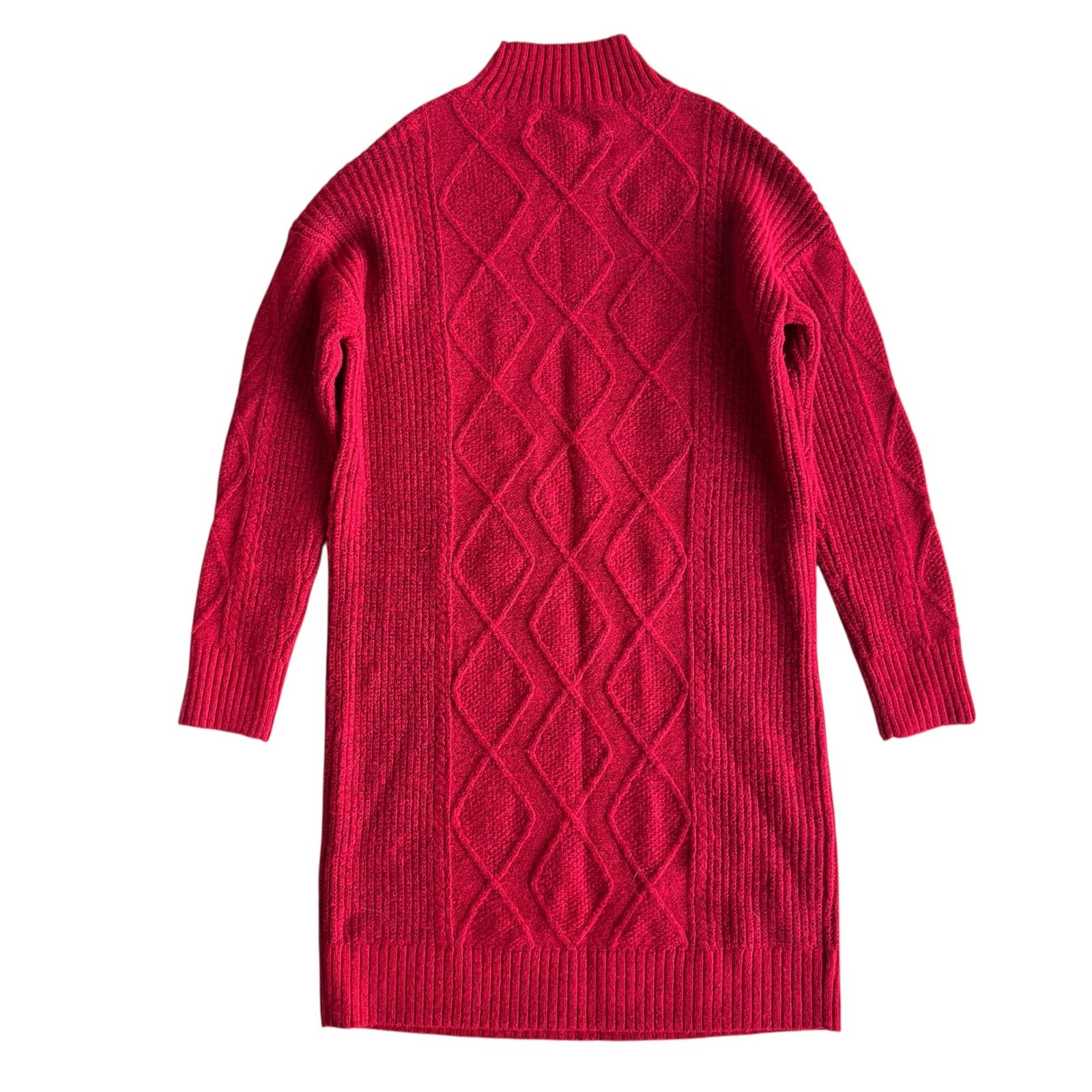 LOFT Women’s Sm. Red Cable Knit Mock Neck Long Sleeve Sweater Dress Cozy Holiday