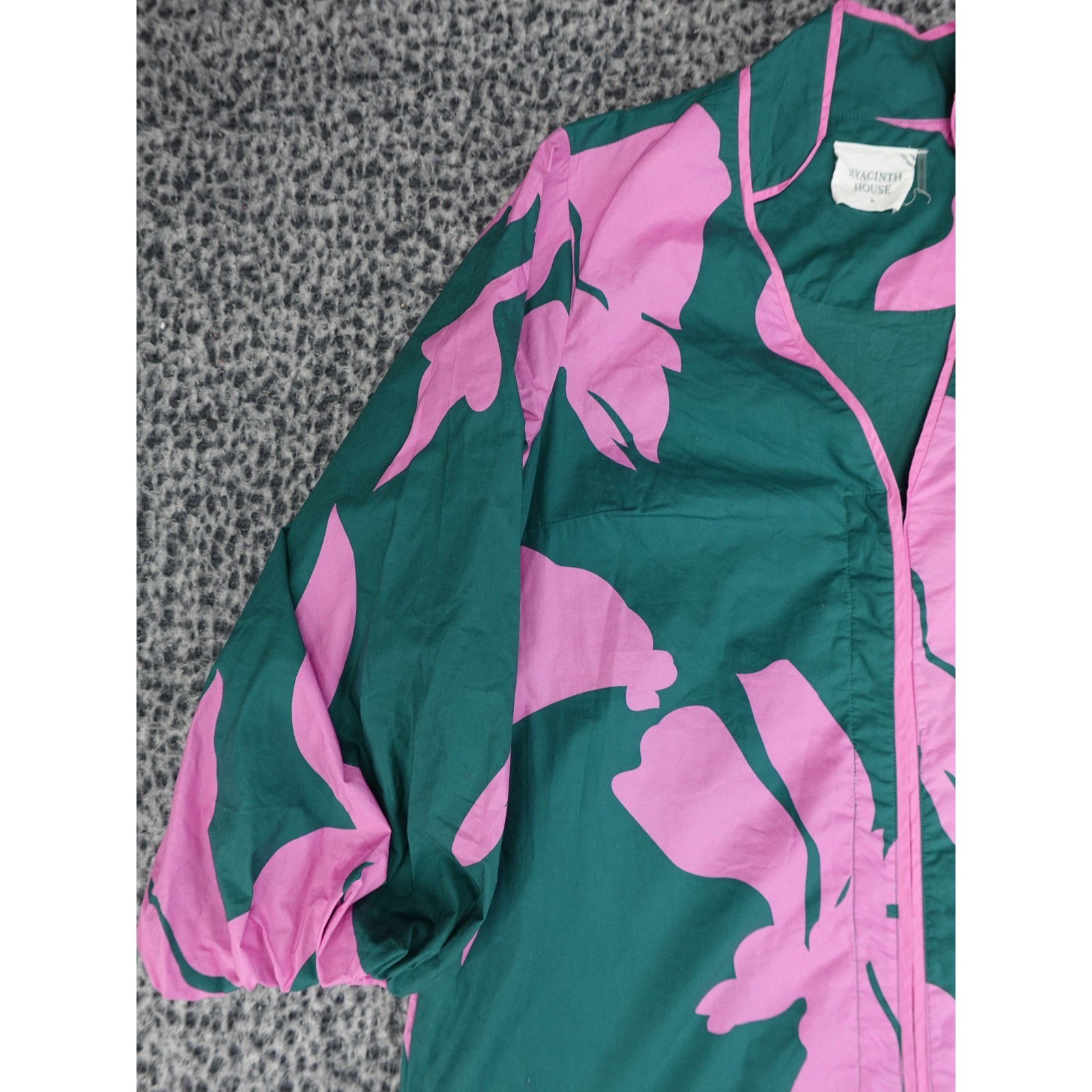 Hyacinth House Midi Dress Womens Medium Green Pink Excellent Floral Puff Sleeve