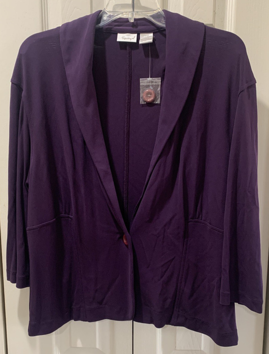 NWT Spiegel Eggplant Purple Sleeveless V Neck Faux Wrap Dress w/ Jacket Size XL