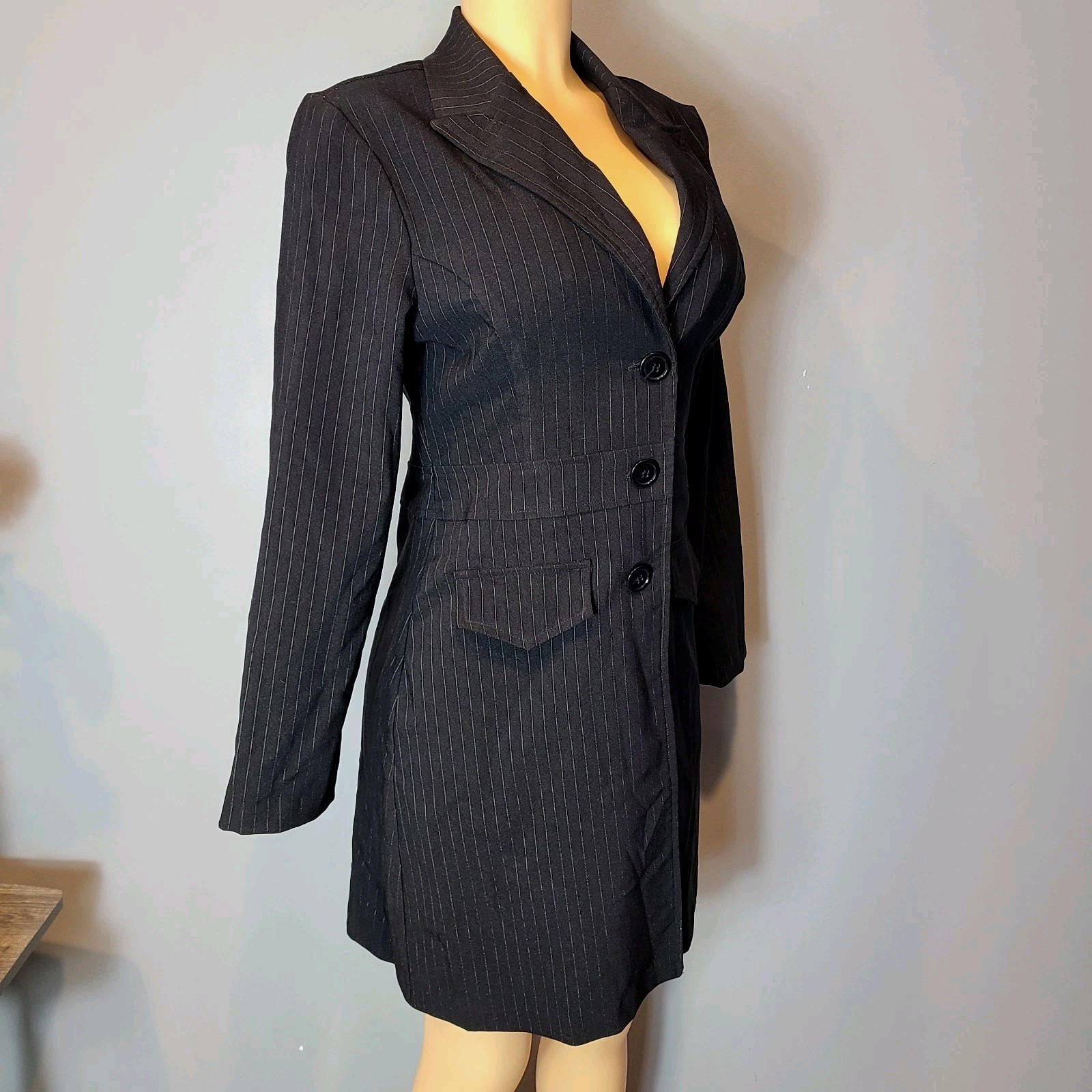Vtg Dress Jacket Tailored Size 10 Y2K 90s Euro Preppy Black Minimalist Gatsby