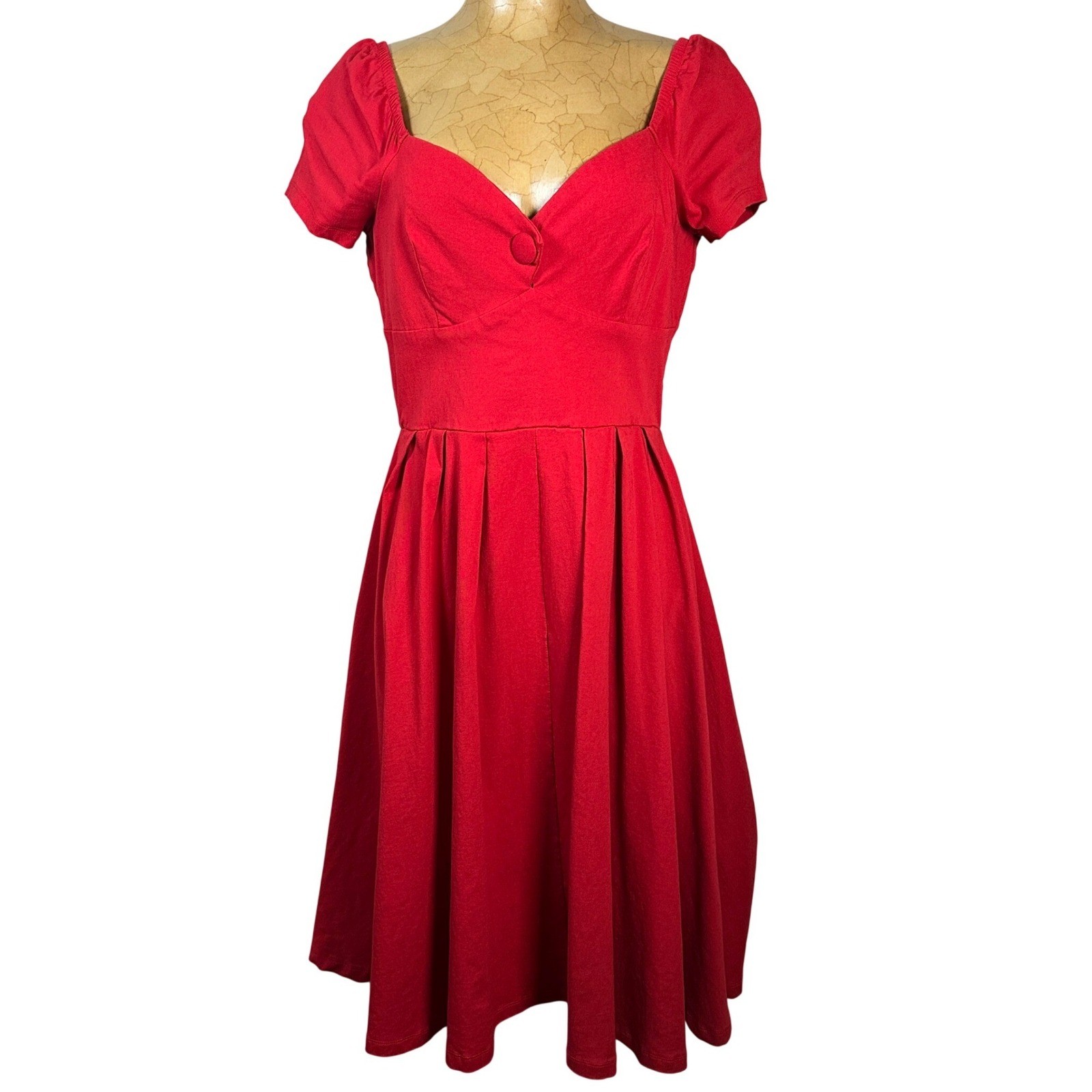 Unique Vintage Red Fit and Flare Rockabilly Dress Sweetheart Neck Pinup L 10-12