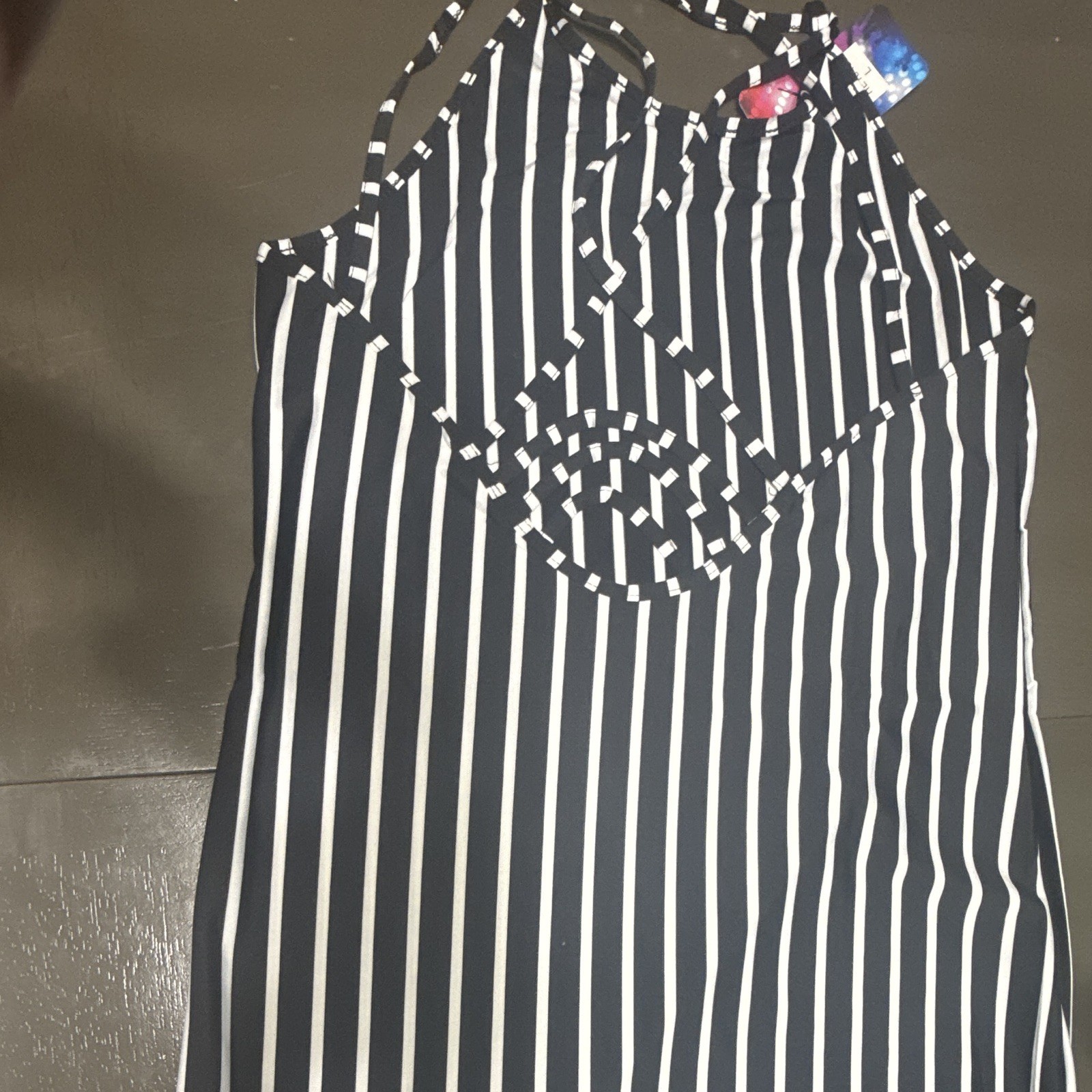 Fashion Nova Black/White Striped Halter Sleeveless Long Wrap Dress Size L