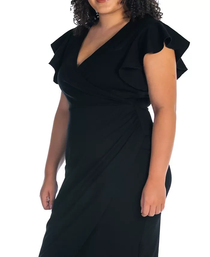 $96 24seven Comfort Apparel V-neck Knee Length Dress Black Plus Size 1X
