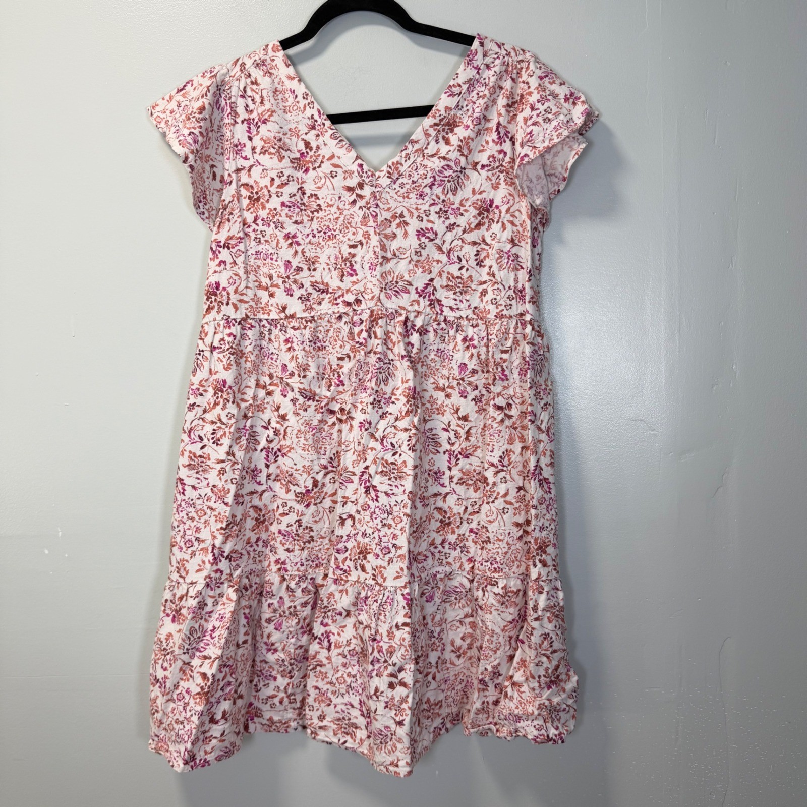Isabel Maternity by Ingrid & Isabel Floral Linen Blend Tiered Dress Medium