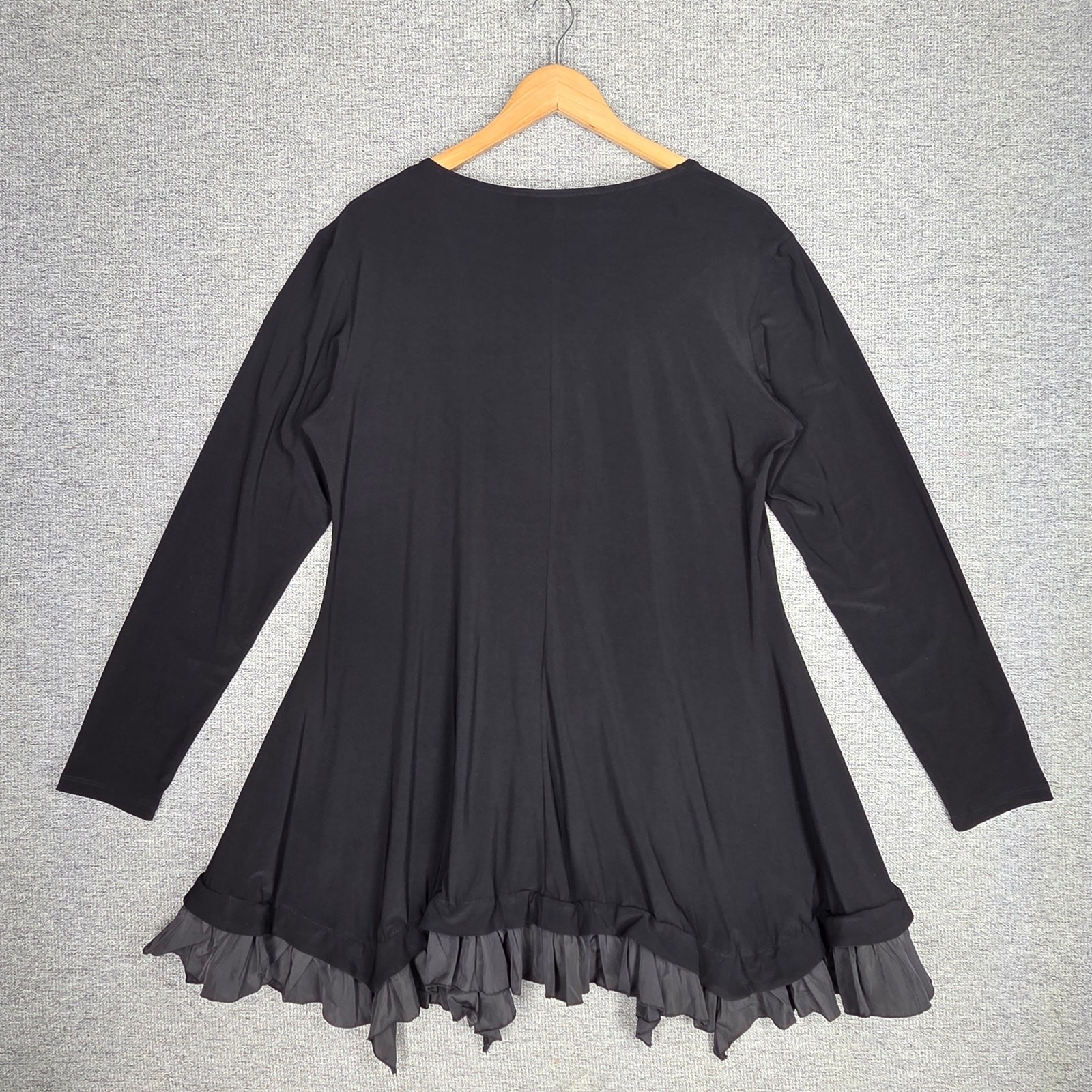 GERSHON BRAM WOMEN’S ASYMMETRICAL RUFFLE‑HEM TUNIC DRESS – BLACK – SIZE LARGE