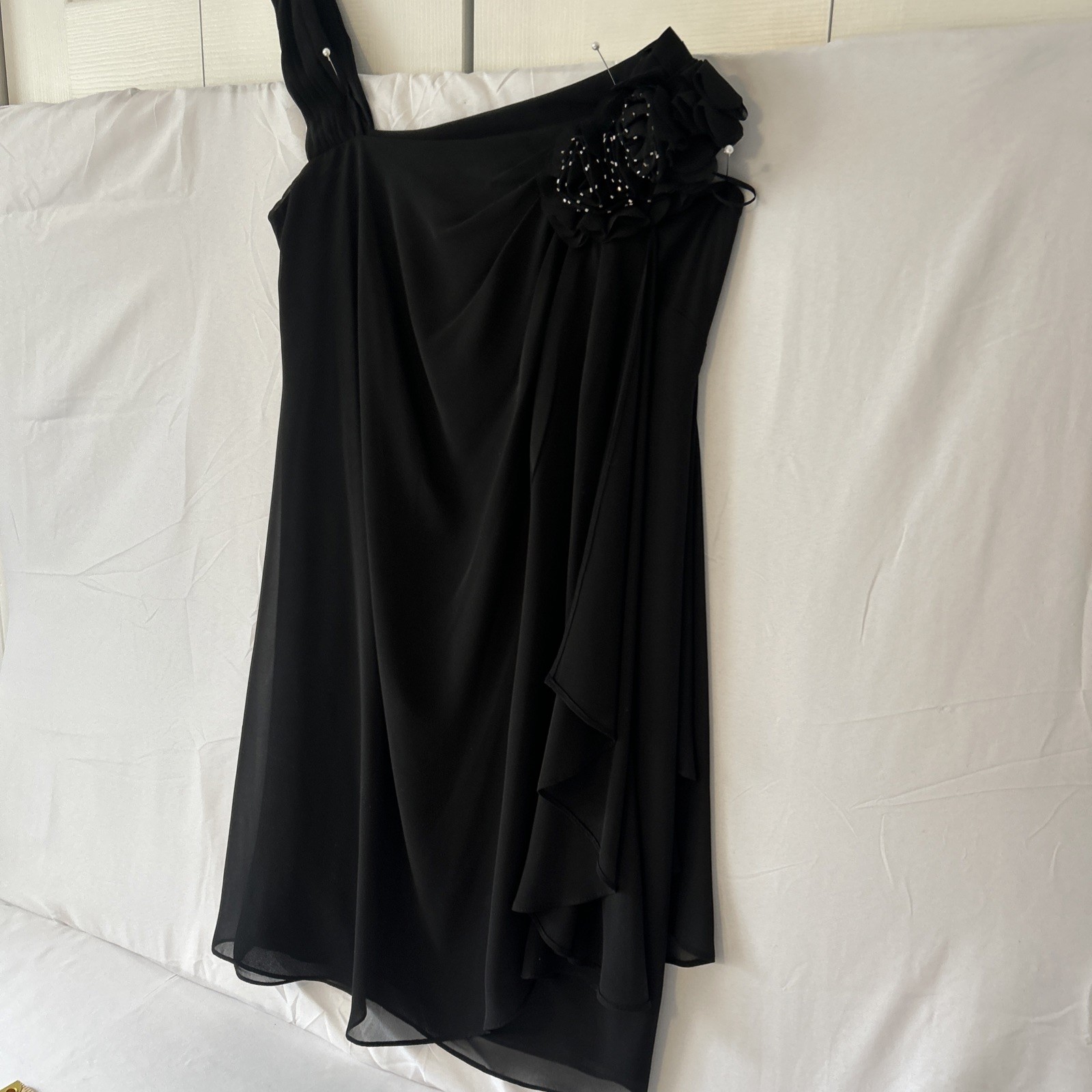 Black Chiffon Layered One Shoulder Asymmetrical Dress S-10 Whimsical Romantic
