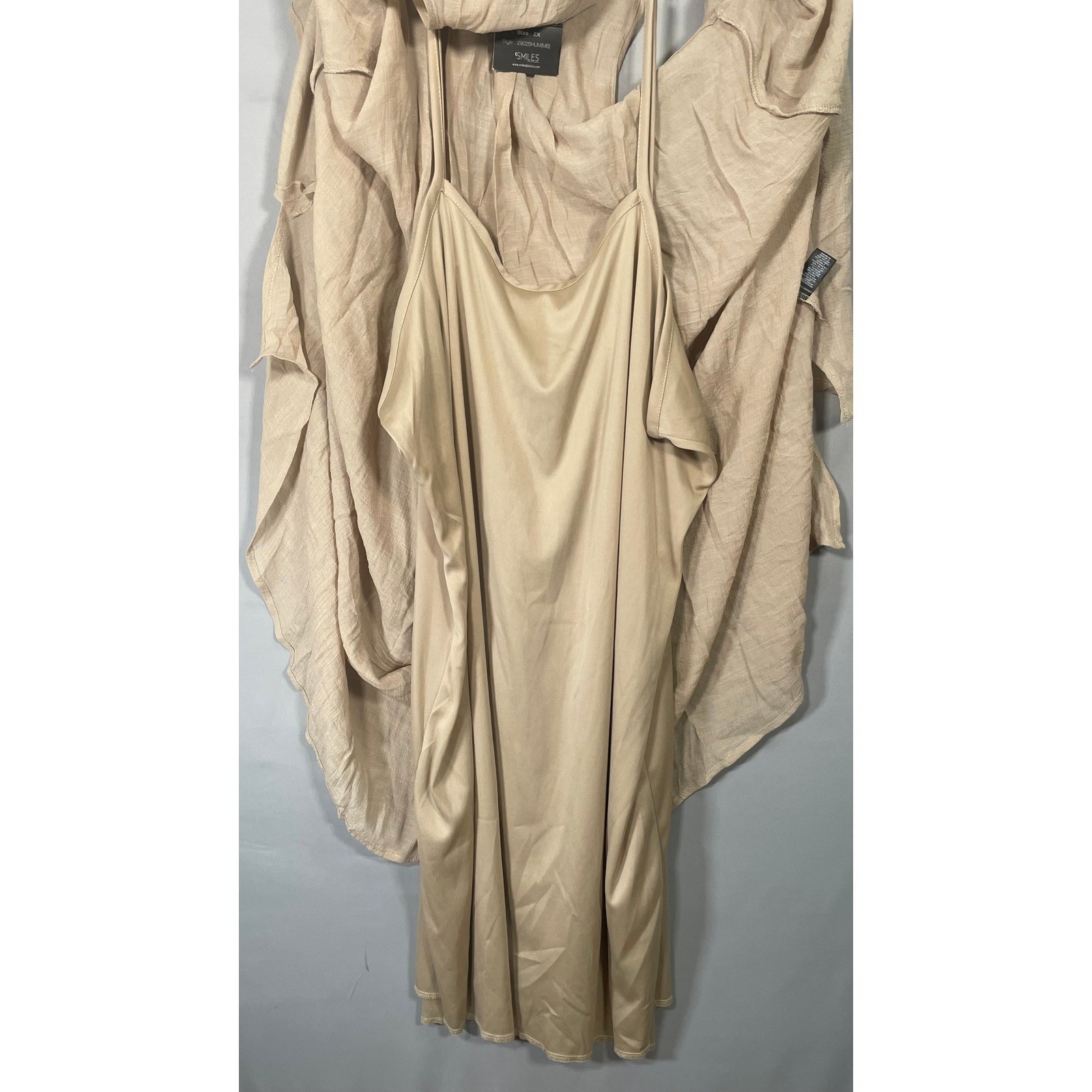 Mlle Gabrielle NWT Womens 2X Tan Sleeveless Button Down Shirt Dress High Low