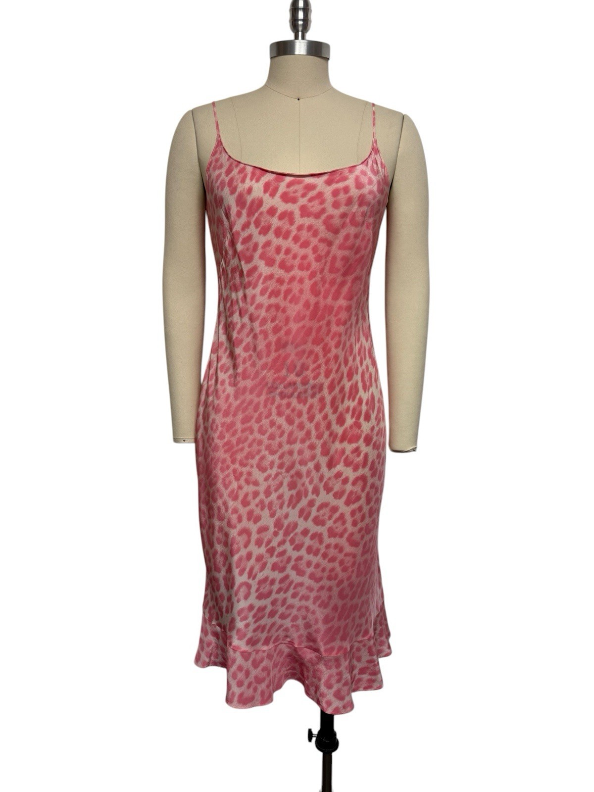 Vtg Moschino Cheap & Chic Pink Leopard Print Silk Slip Dress IT 44
