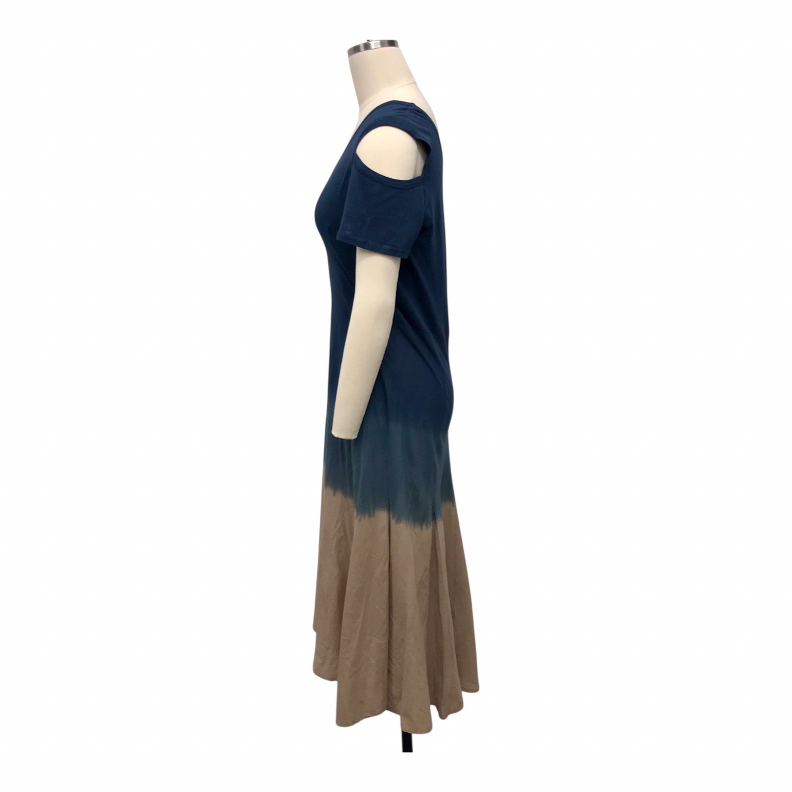 Luna Luz Gradient Cold Shoulder Midi Dress Blue Tan Boho Artsy Coastal Sz M