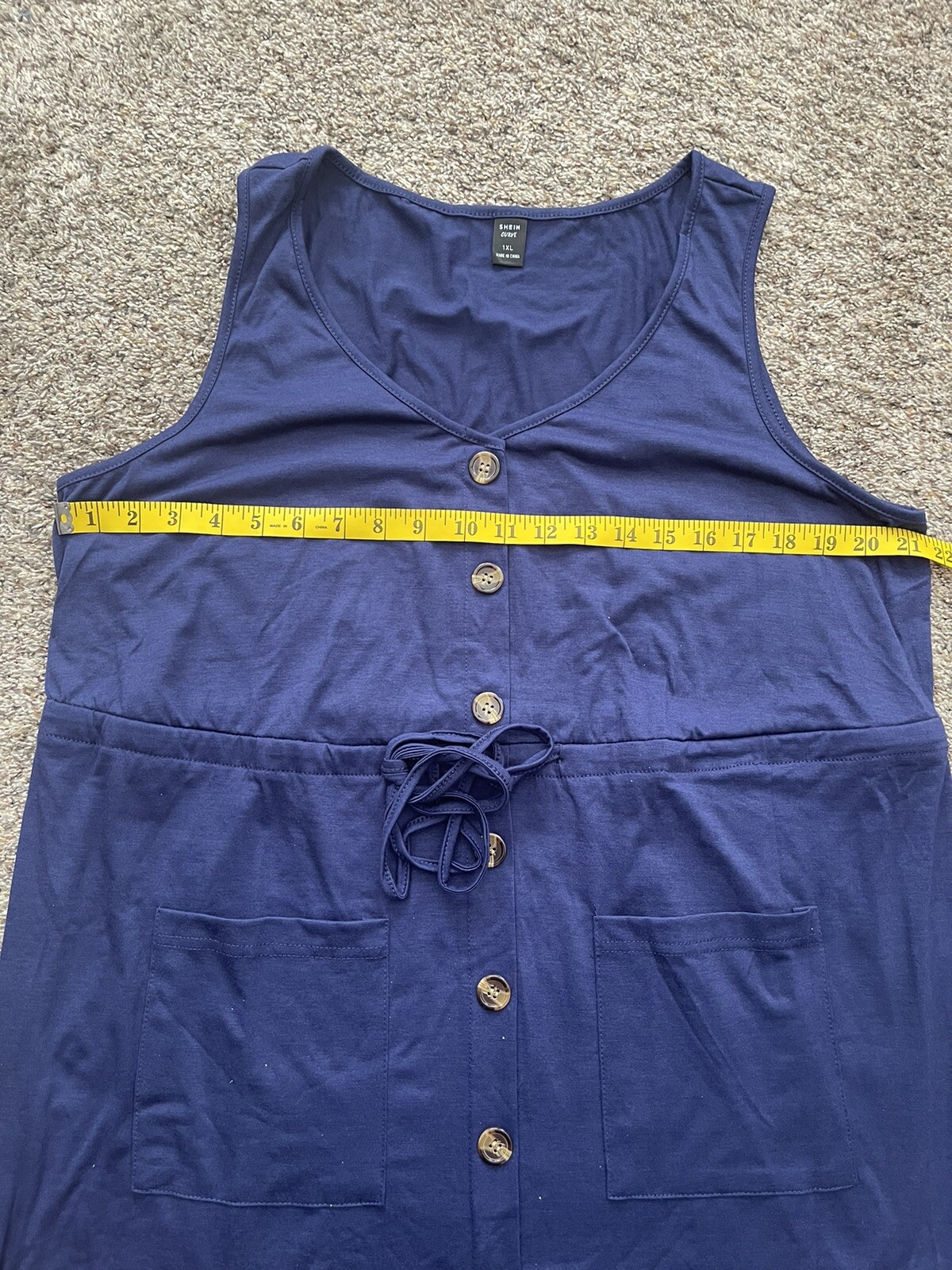 Shein Blue Button Front Pocket Sleeveless Drawstring Asymmetrical Dress Size 1XL