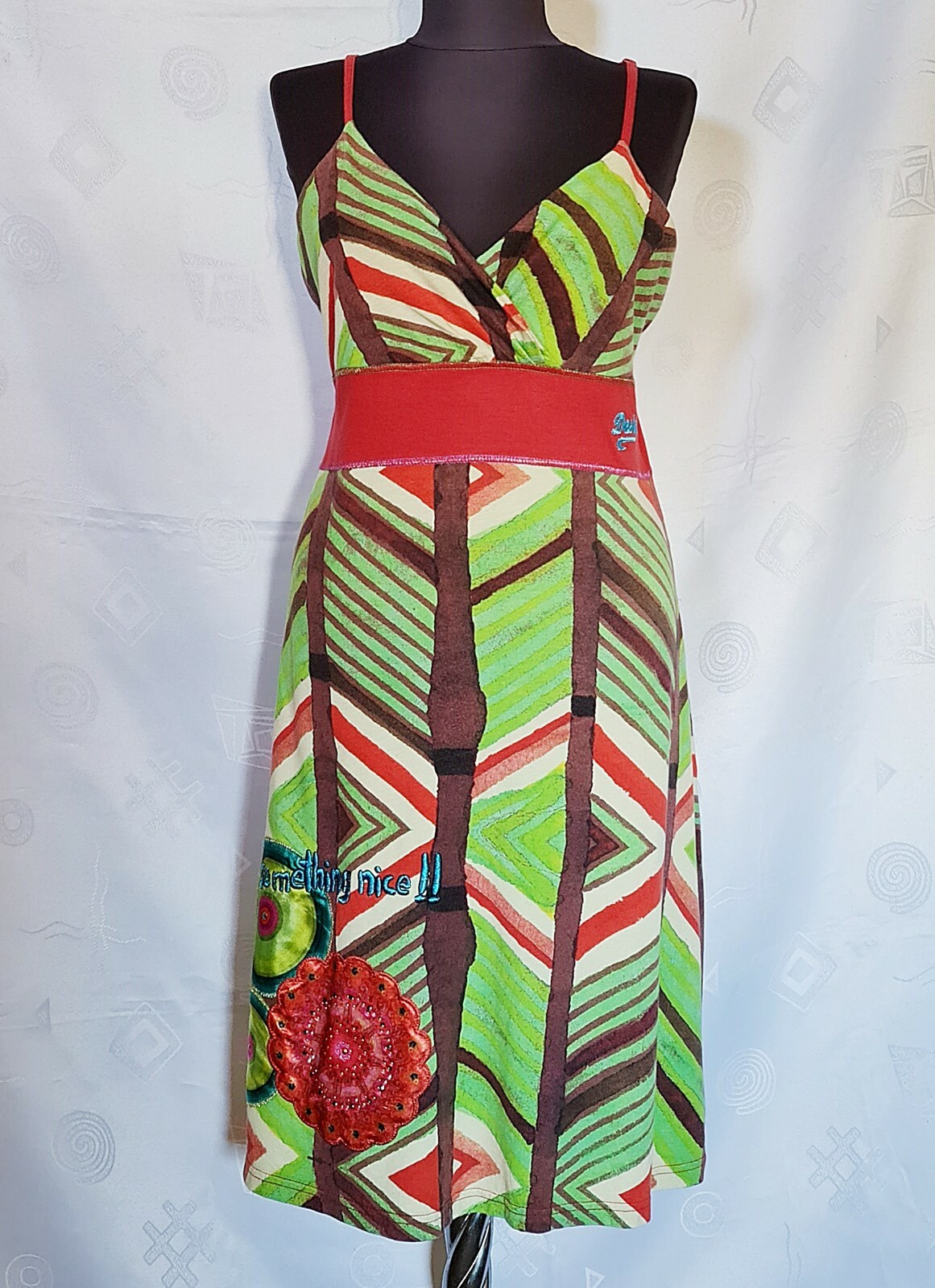 AUTHENTIC DESIGUAL GEOMETRIC LOGO EMBROIDERY WOMENS DRESS SIZE US 12 EU 40 L