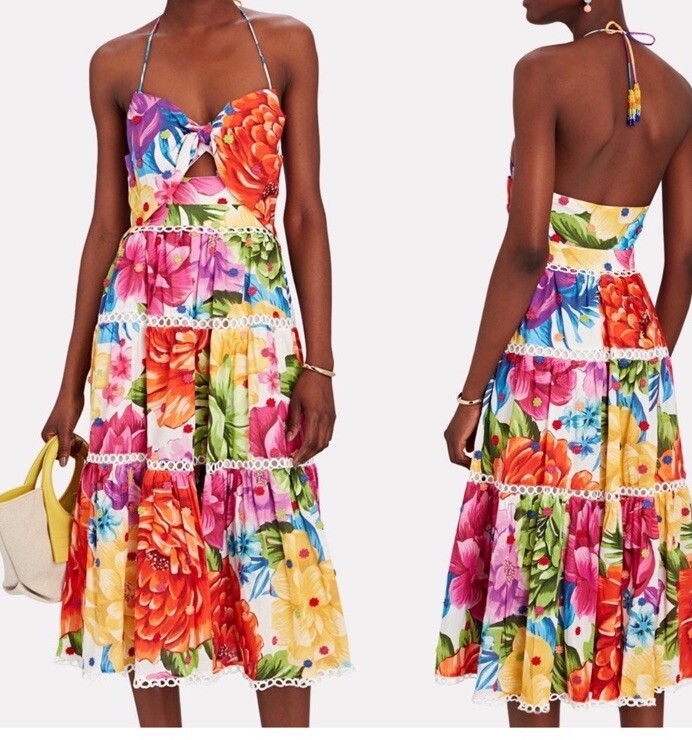 NWT Anthropologie Farm RIO Cotton Rainbow CHITA Flower Midi Dress Sz S MSRP$335