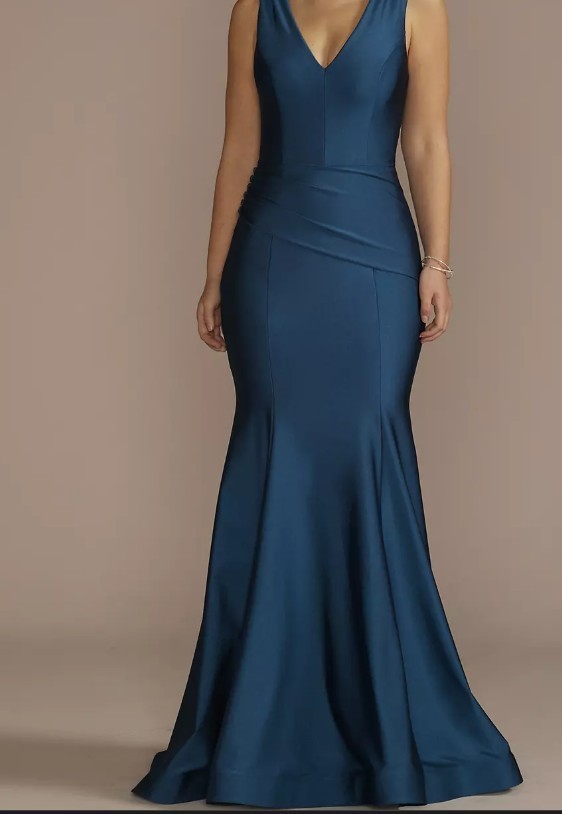 Draped Stretch Satin Plunging Mermaid Dress Size 2 – Prom/Wedding/Party