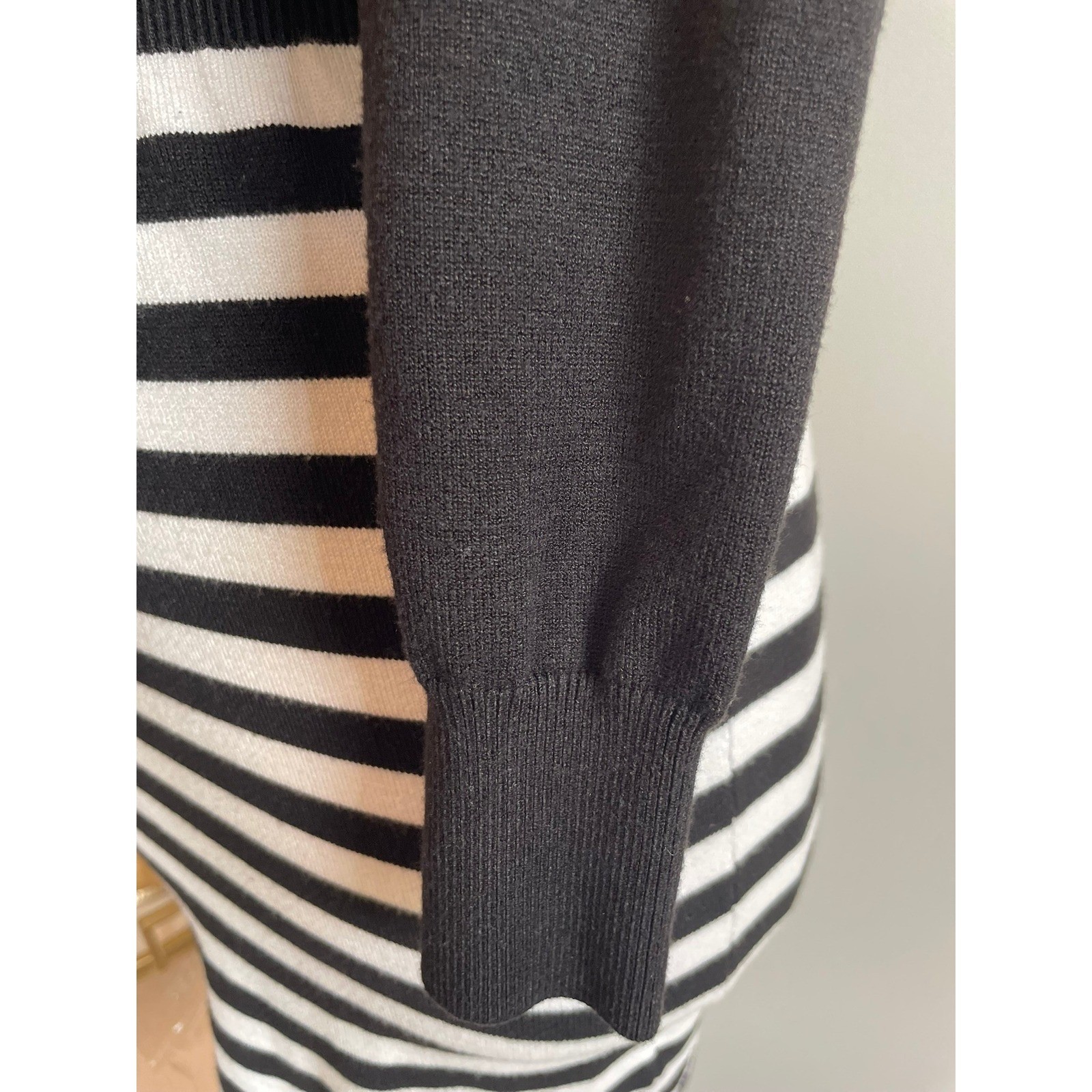 WHBM Striped Knit Blouson Sweater Dress Black White S