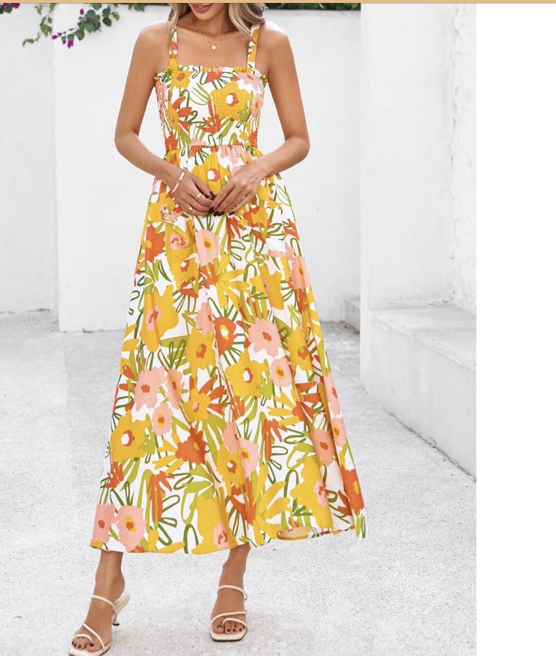 PRETTYGARDEN Womens Summer Dress Floral Sleeveless Smocked Maxi Dress Boho Sz M