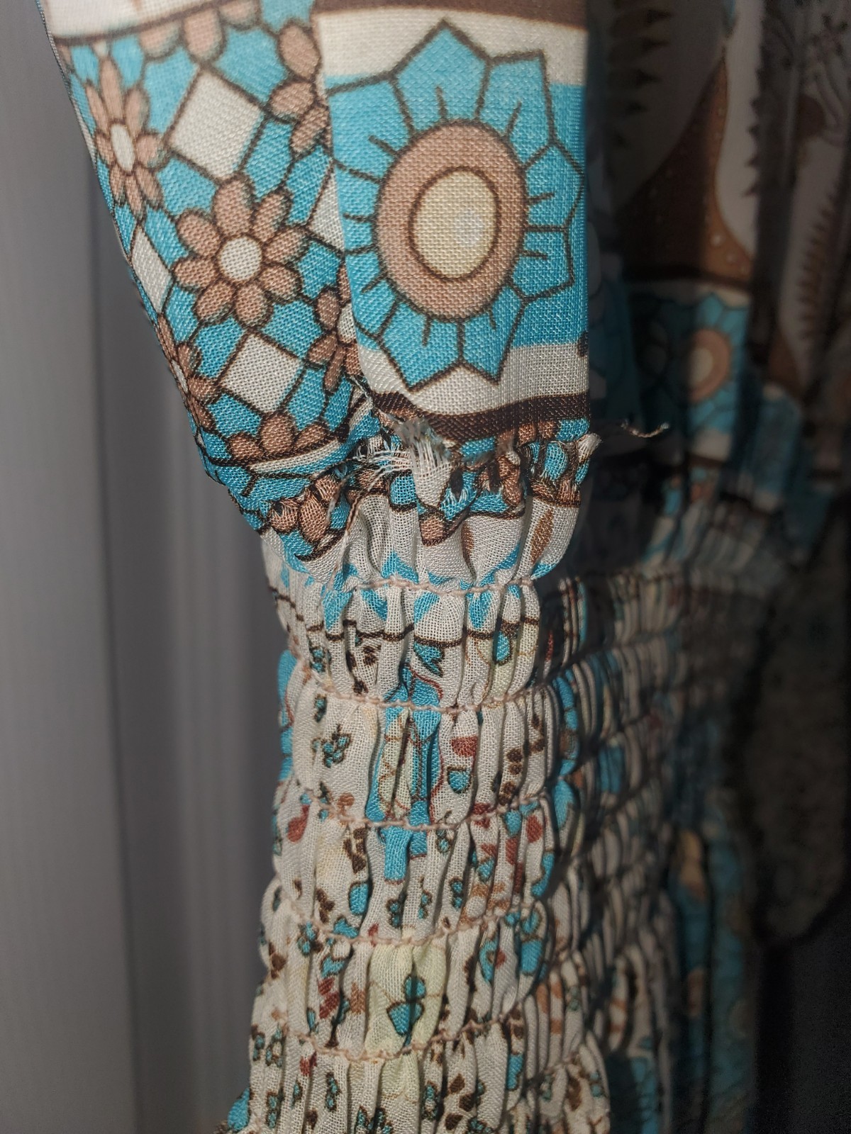 Boho Resort Maxi Dress Fiji XL Smocked Waist Tassel Tie Patchwork Print