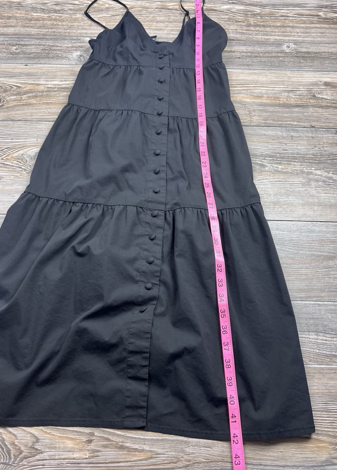 FOREVER 21 Black Cami Tiered Midi Dress S Spaghetti Strap Button-Down Romantic
