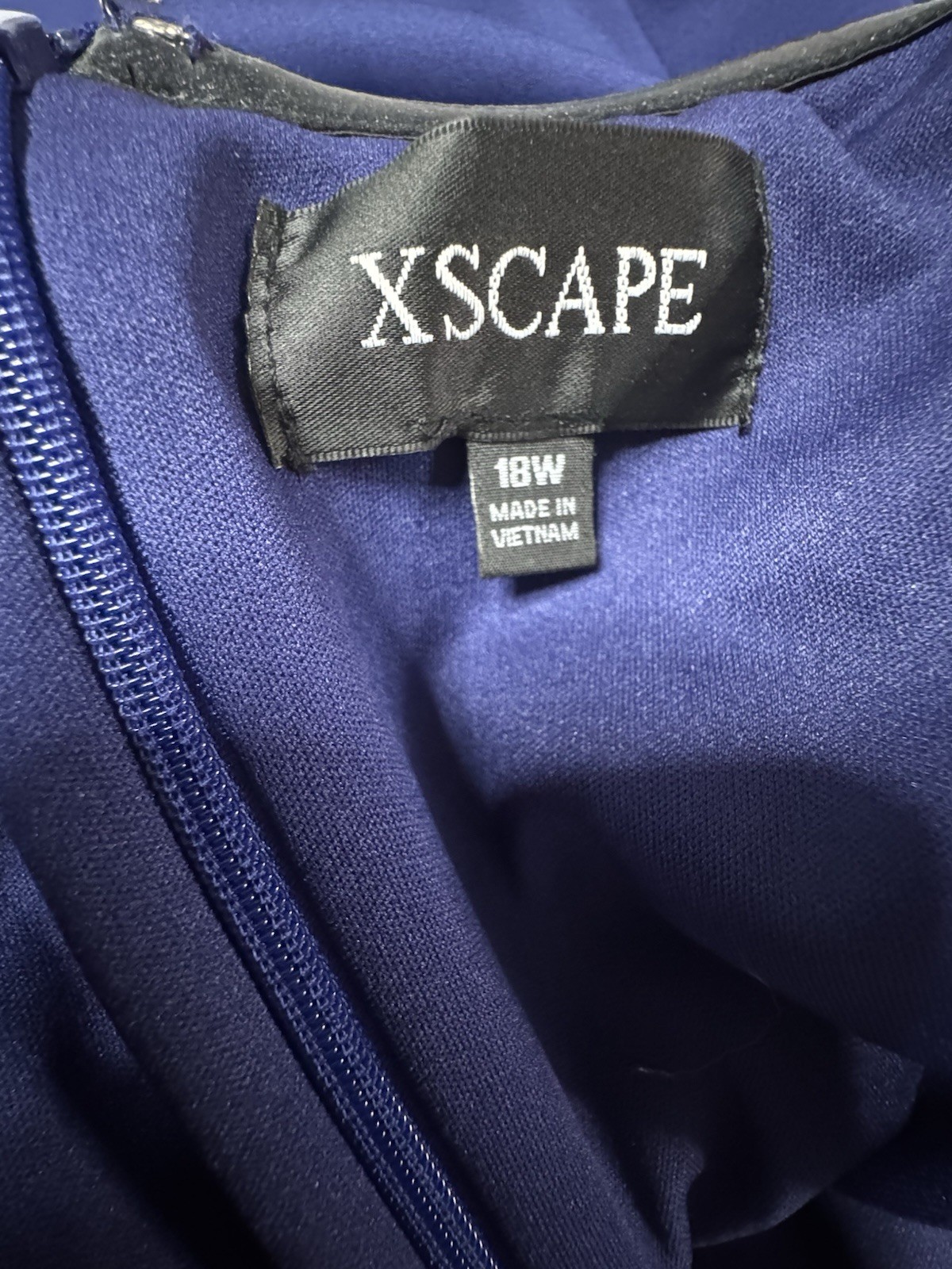 XSCAPE Blue Solid Off Shoulder Long Stretch Gown Dress Zip Plus Size 18W
