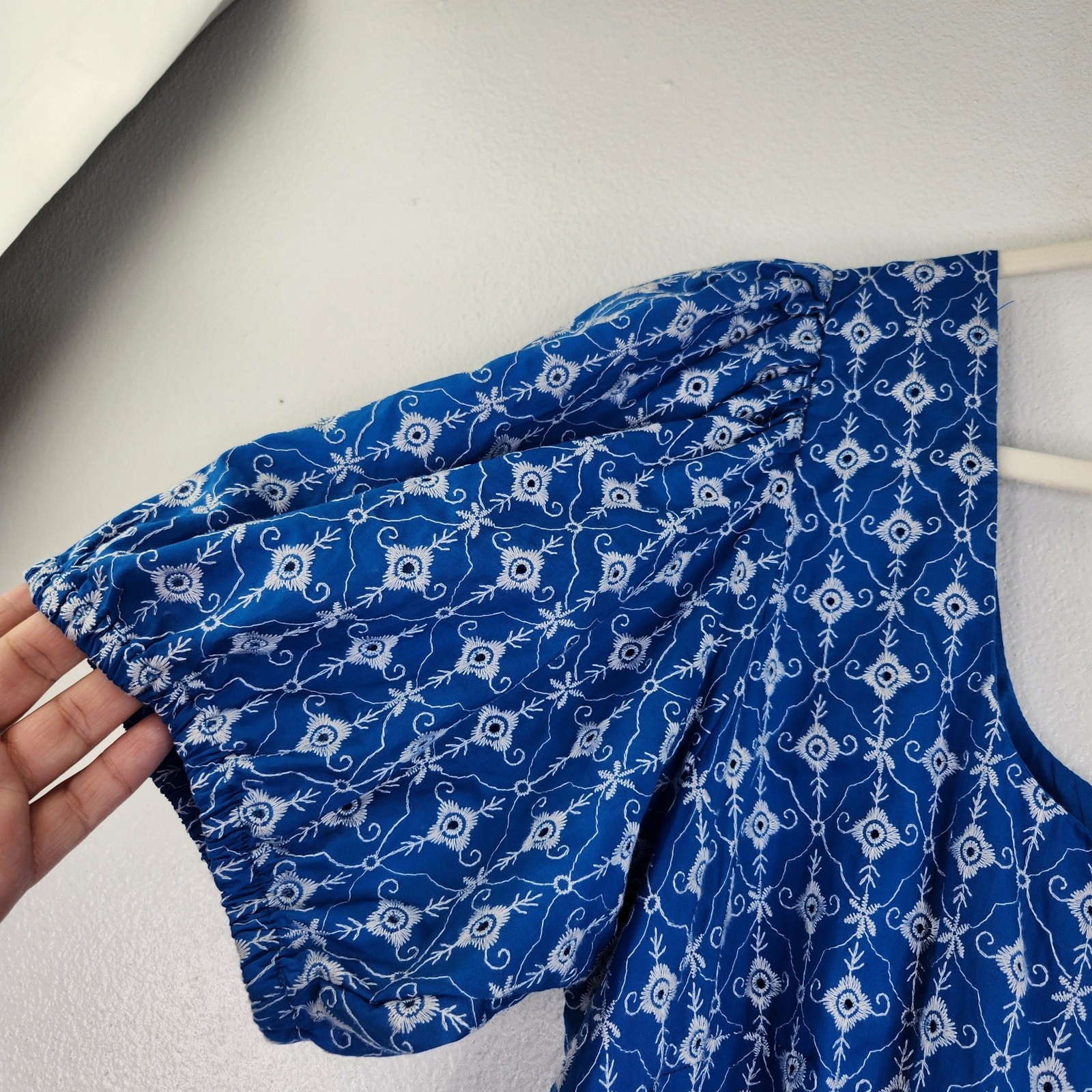 Rhode Target Blue White Embroidered Boho Babydoll Dress Puff Sleeves Women’s 1X