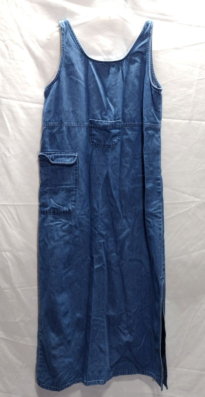 Vintage Sunbelt Denim Dress Womens Large Blue Pockets Sleeveless Cotton -READ